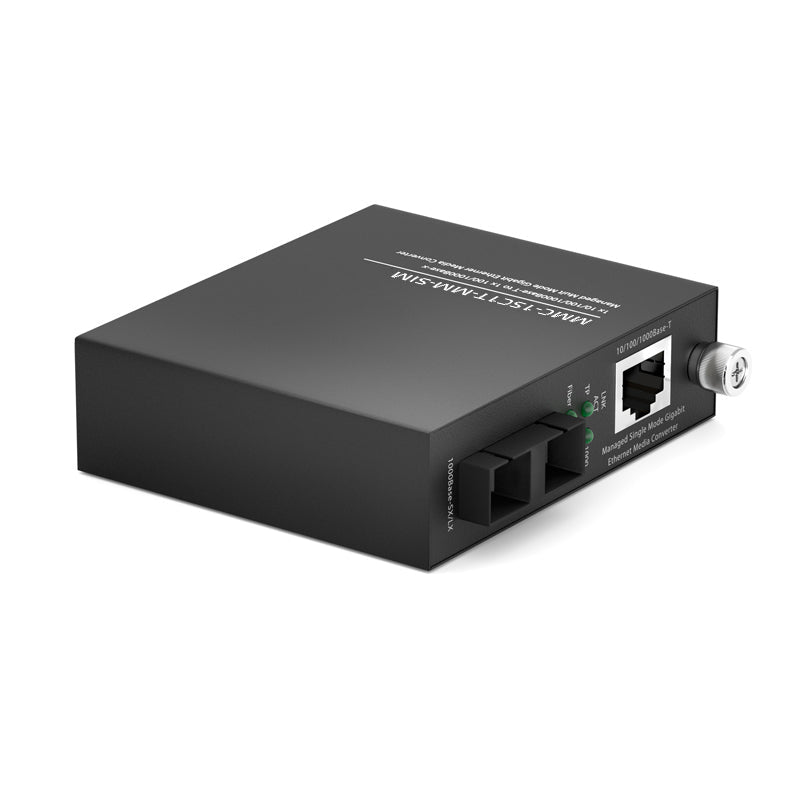 Managed 1x 10/100/1000Base-T RJ45 to 1x 100/1000Base-X Multimode SC Duplex 850nm 550m Gigabit Ethernet Media Converter, Slide-in Module, American Plug Standard