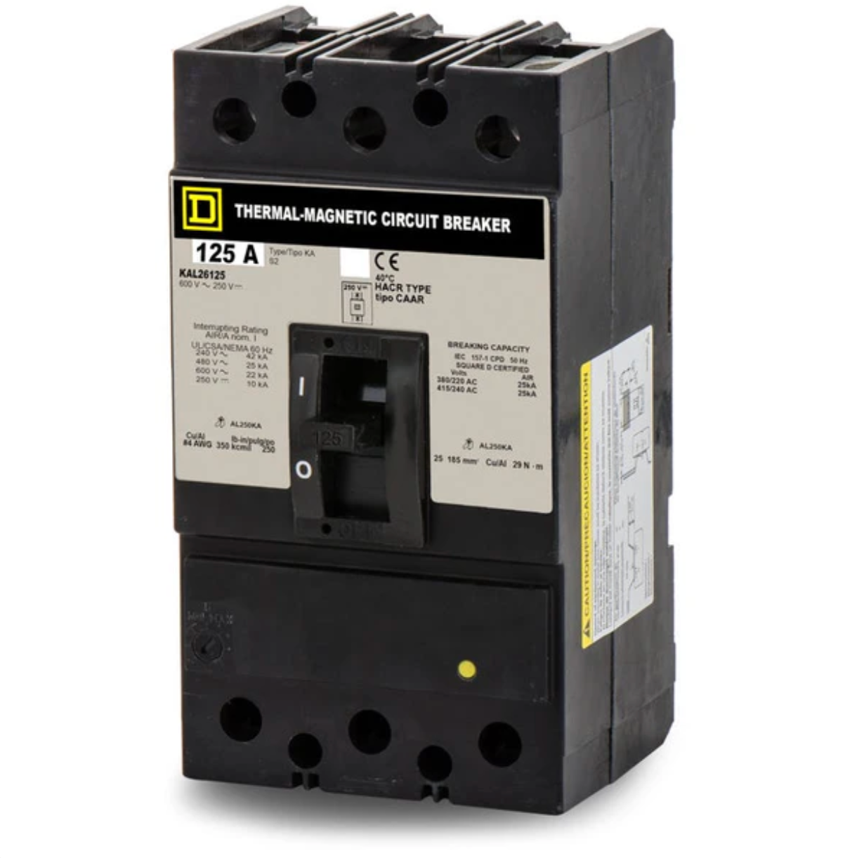 KAL26125 | Square D 125A 2-Pole 600VAC Thermal Magnetic Molded Case Circuit Breaker