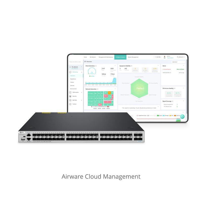 FS-S5810-48FS, 48-Port Gigabit Ethernet L3 Switch, 48 x 1Gb SFP, with 4 x 10Gb SFP+ Uplinks, Stackable Switch, Broadcom Chip