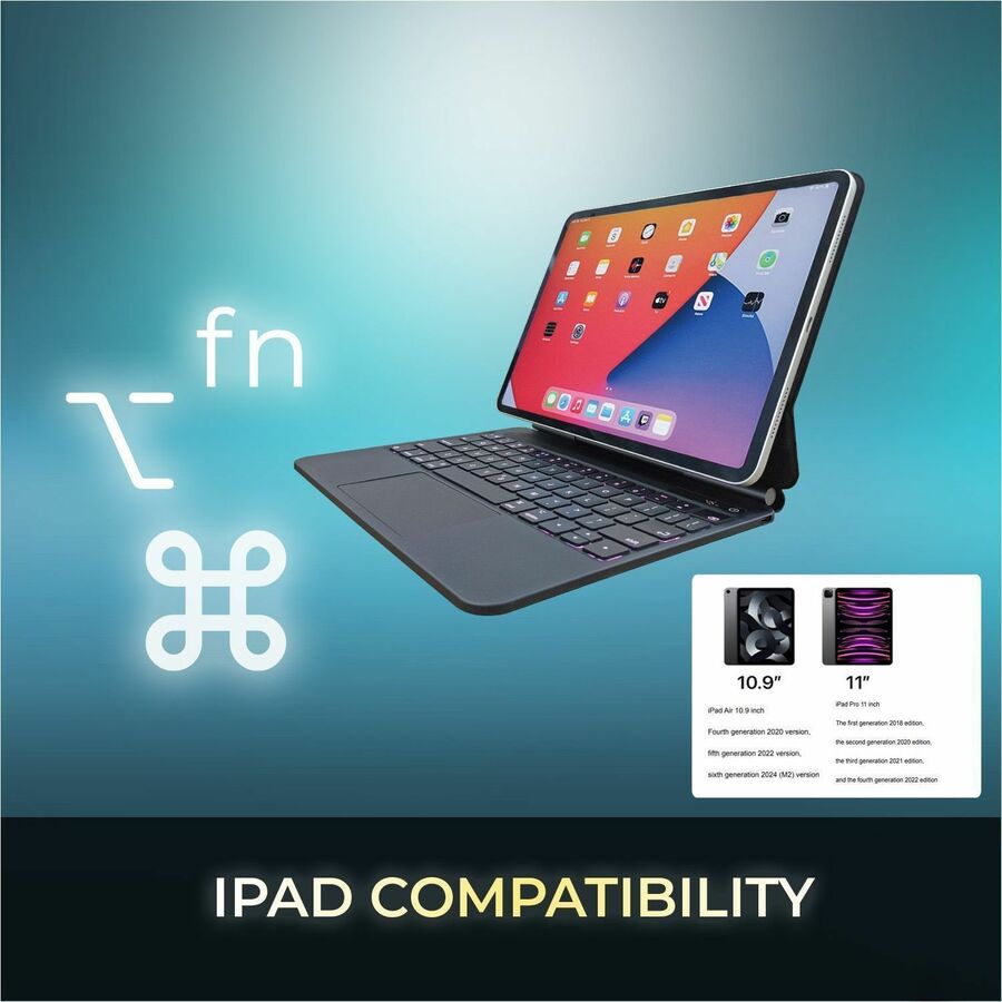 Adesso Portable Keyboard/Cover Case for 10.9" to 11" Apple iPad Pro 11 (2024) Tablet - English (US) Keyboard