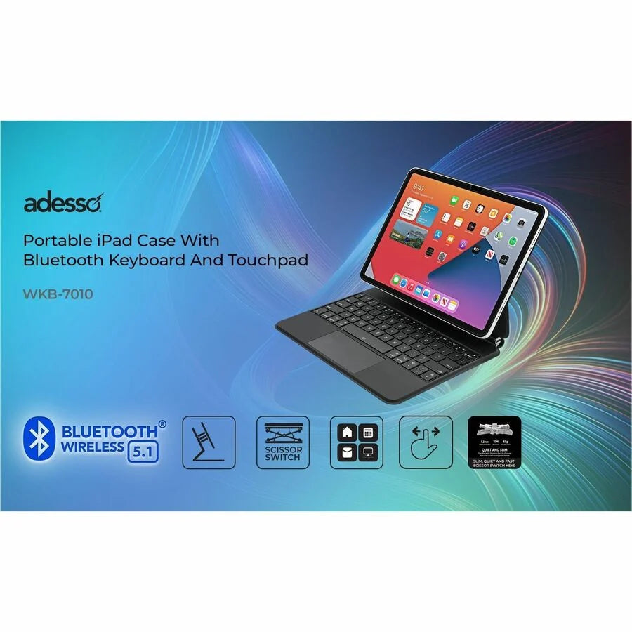 Adesso Portable Keyboard/Cover Case for 10.9" to 11" Apple iPad Pro 11 (2024) Tablet - English (US) Keyboard