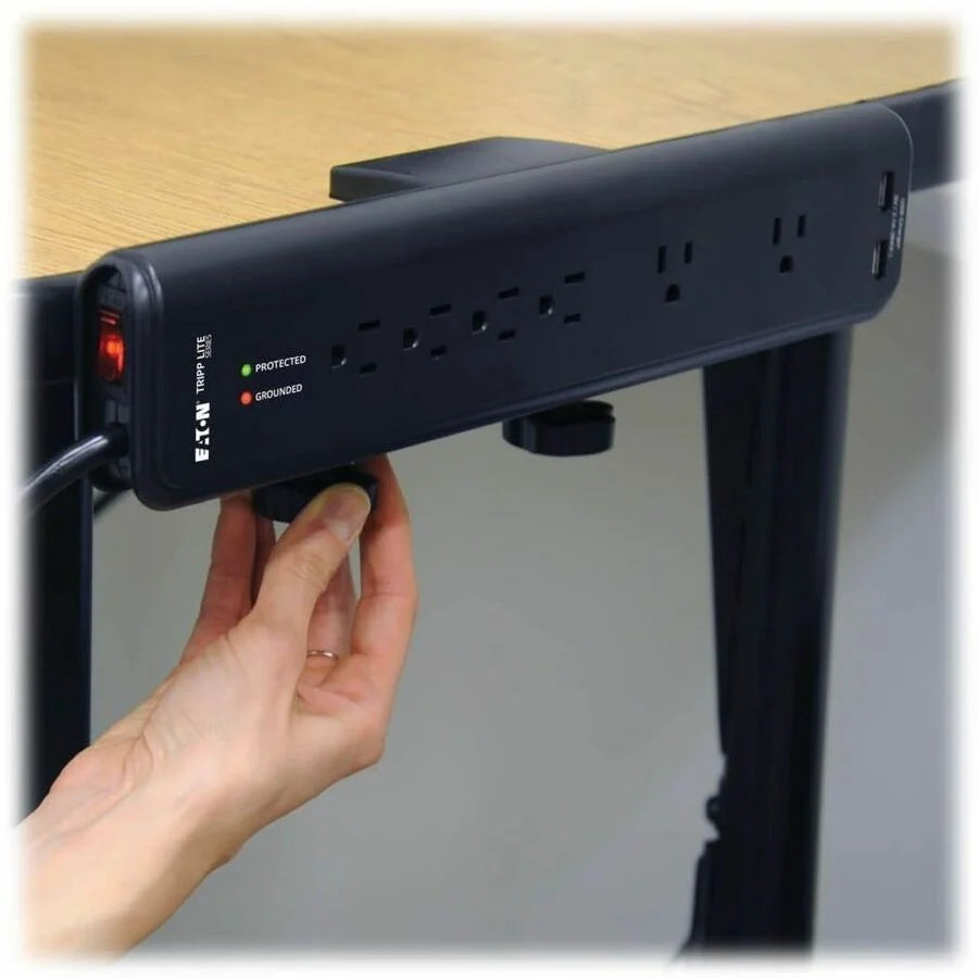 Eaton Tripp Lite Series Protect It! 6-Outlet Clamp-Mount Surge Protector, 6 ft. (1.83 m) Cord, 2100 Joules, 2 x USB Charging ports (2.1A total)