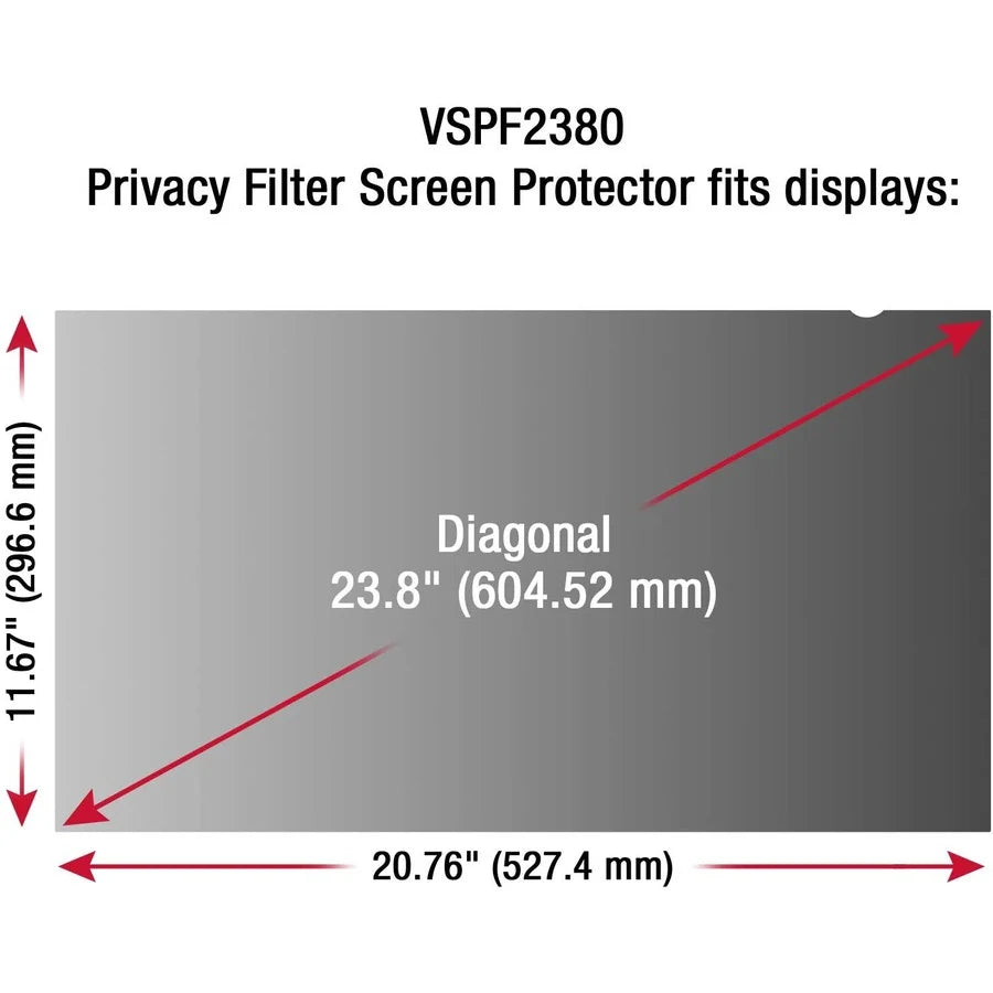 ViewSonic 23.8" Privacy Filter Screen Protector for Widescreen (16:9) LCD Monitor Lightweight Anti-glare and Anti-scratch, Black. 20 screen protectors per master pack.