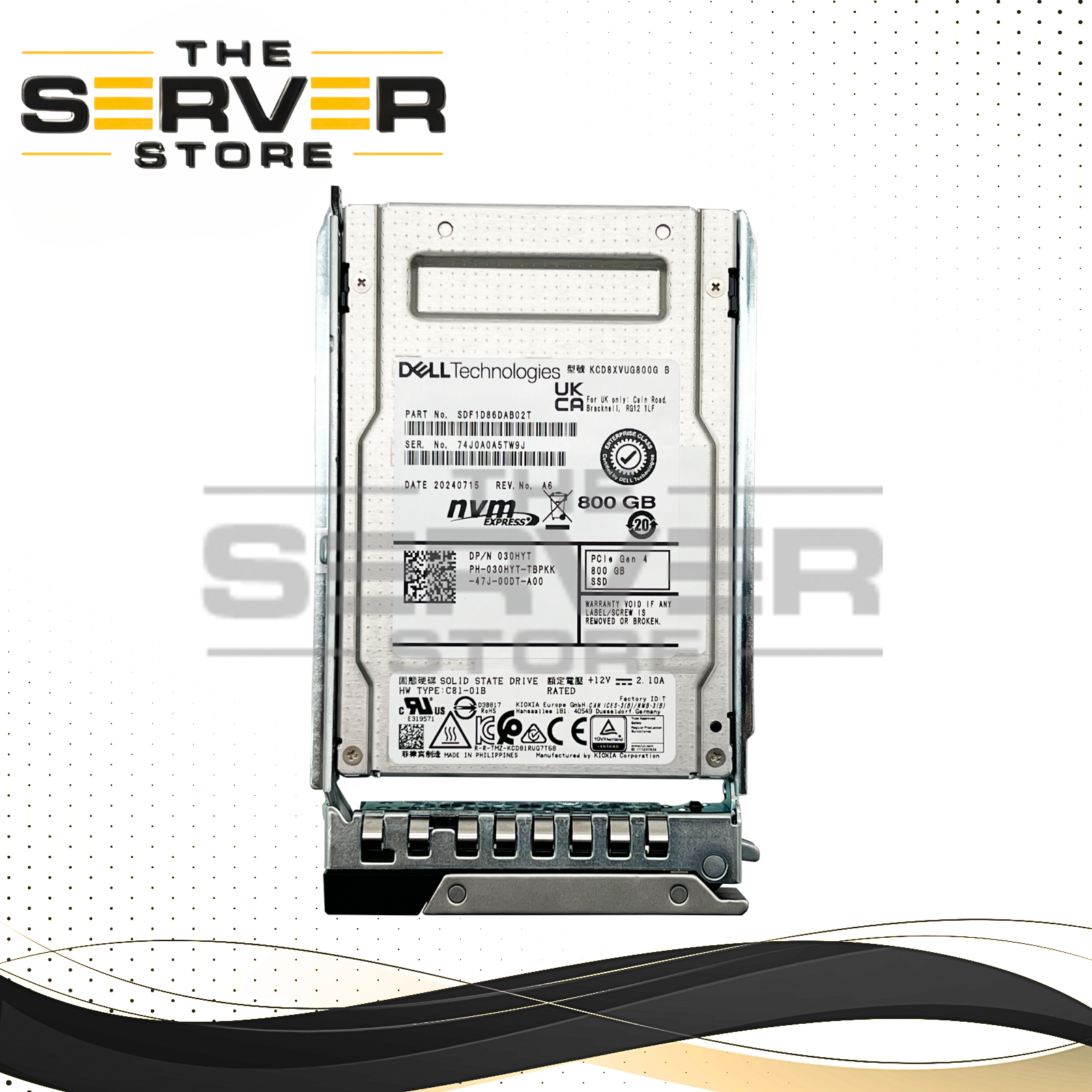 Dell 800GB NVMe x4 MU U.2 SFF 2.5" SSD Kioxia CD8-V KCD8XVUG800G 030HYT 30HYT