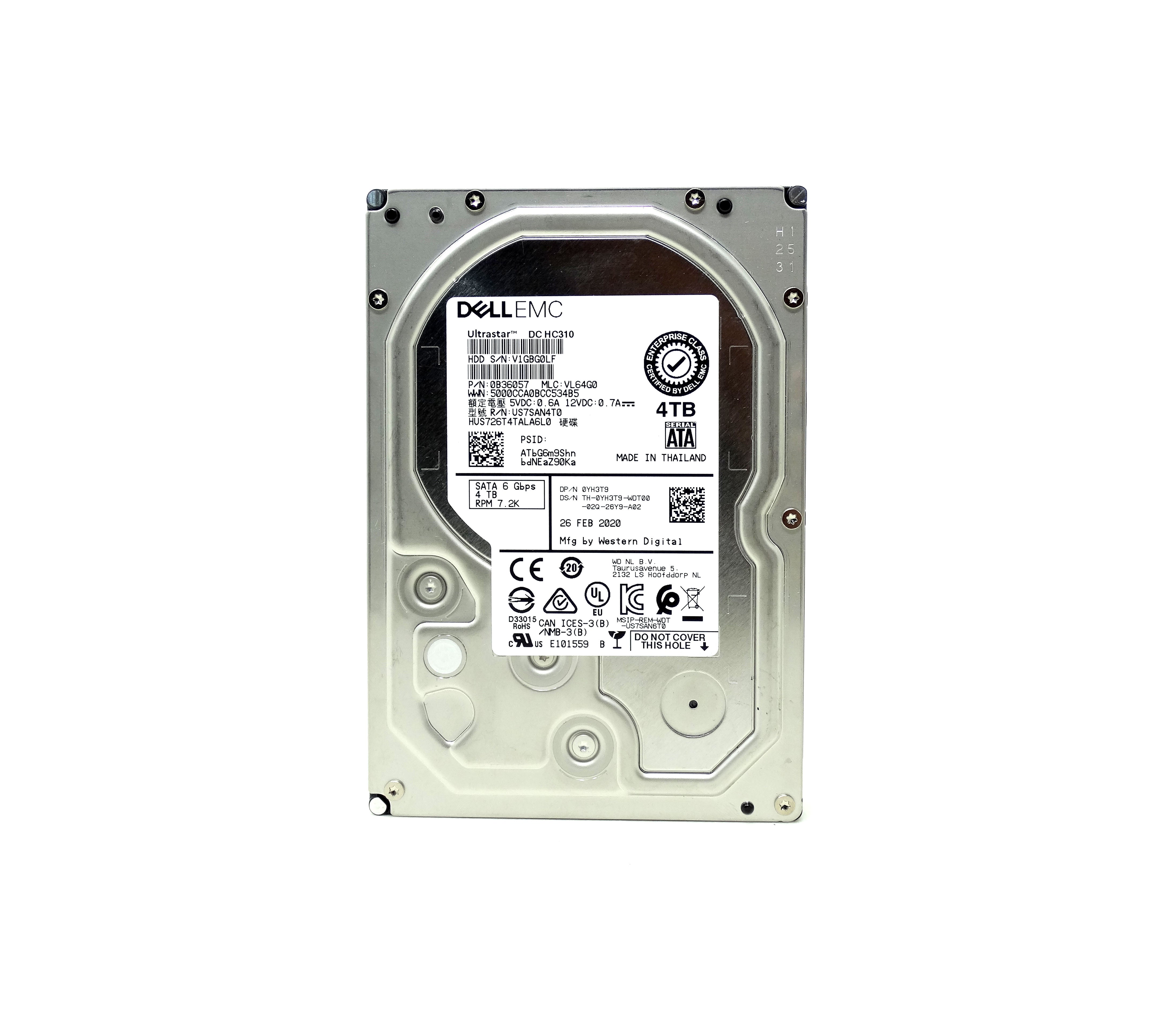 Dell EMC 4TB 7.2K 512N 6G 6Gbps SATA 3.5'' HDD HUS726T4TALA6L0 (YH3T9)