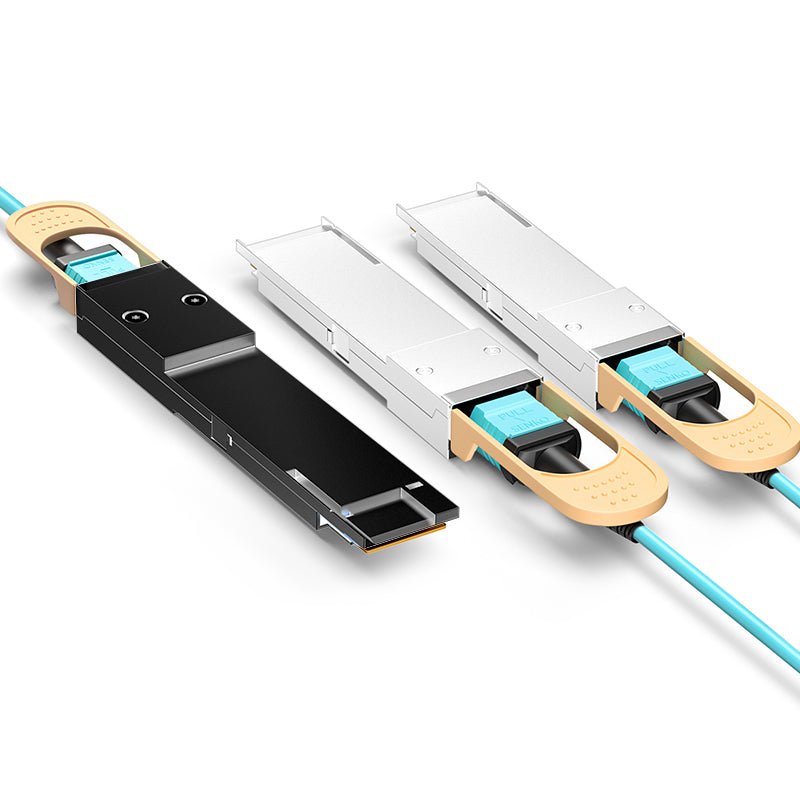 NSComm 400G QSFP56-DD to 2x200G QSFP56 Active Optical Cable, OM3 Multimode, up to 30m