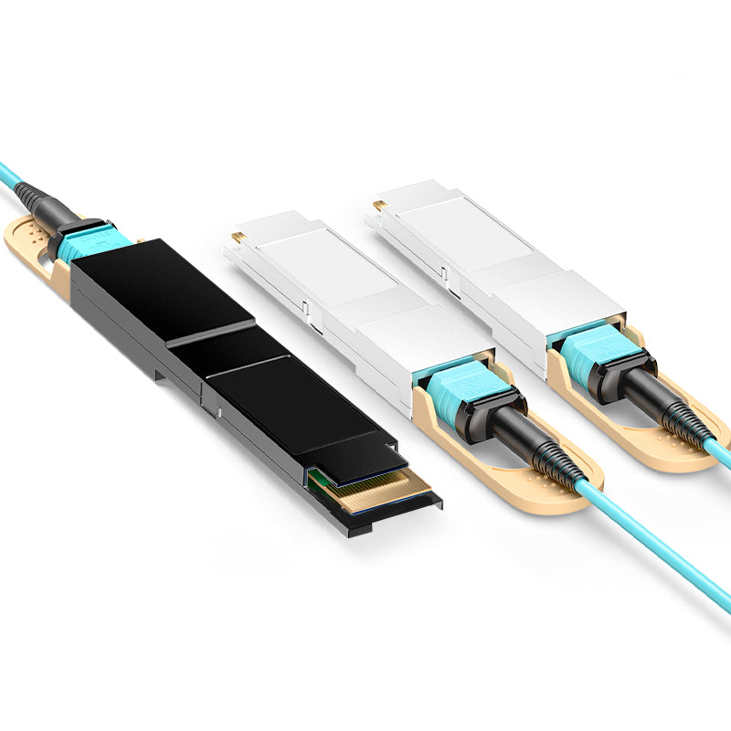 NSComm 400G QSFP56-DD to 2x200G QSFP56 Active Optical Cable, OM3 Multimode, up to 30m