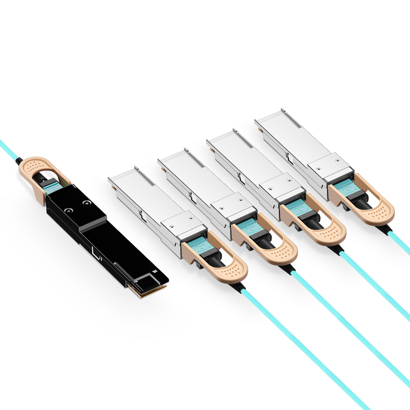 NSComm 400G QSFP56-DD to 4x100G QSFP56 Active Optical Cable, OM3 Multimode, up to 30m