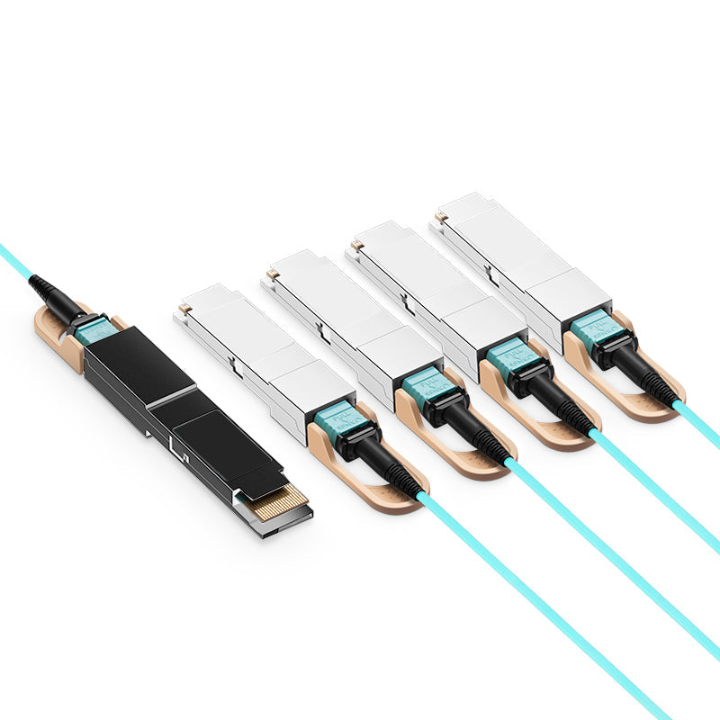 NSComm 400G QSFP56-DD to 4x100G QSFP56 Active Optical Cable, OM3 Multimode, up to 30m