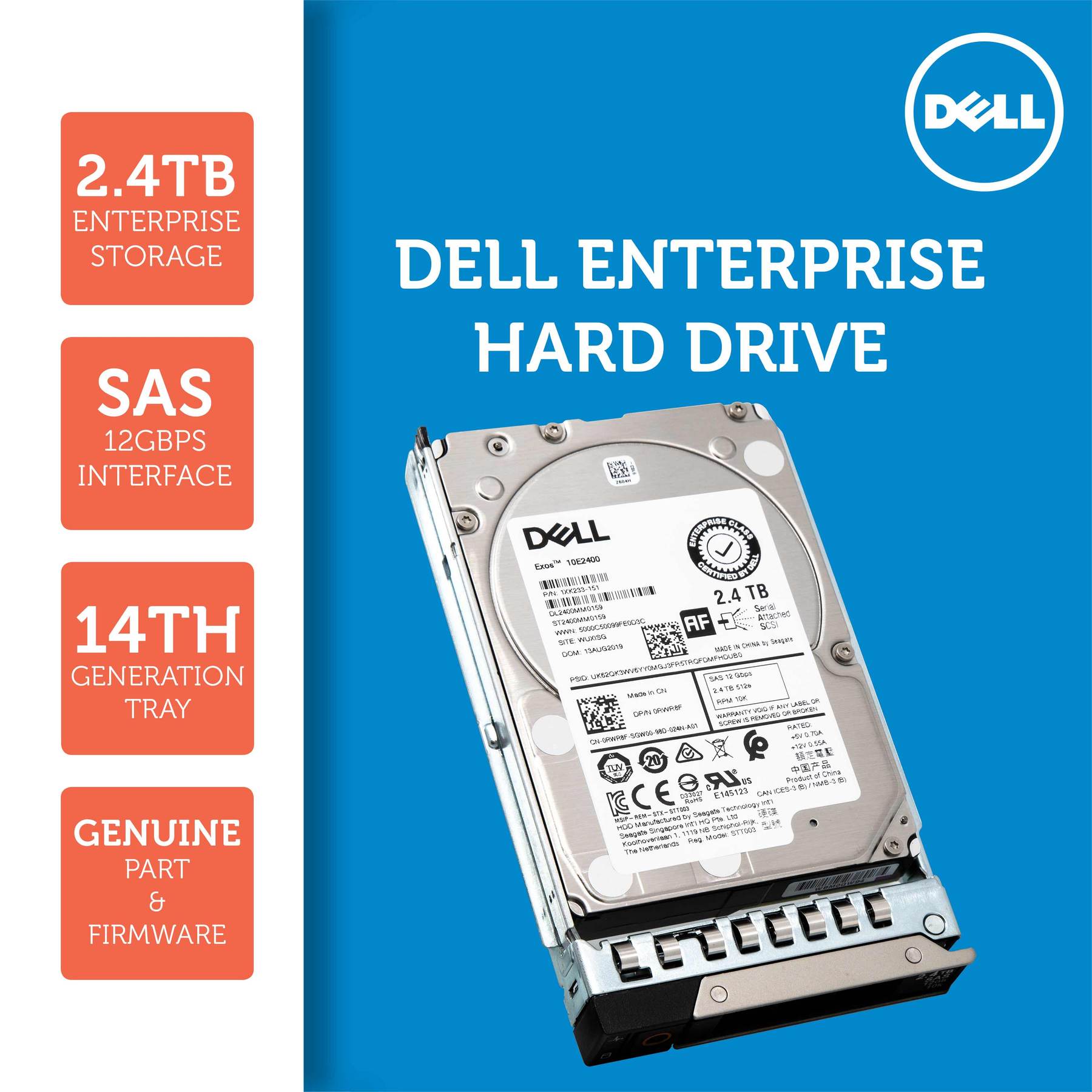 Dell G14 400-AUZT 2.4TB 10K RPM SAS 12Gb/s 512e 2.5" Hard Drive