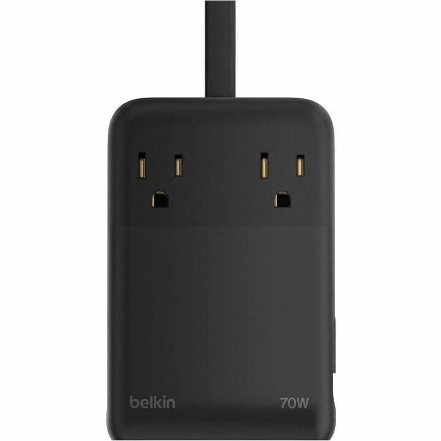Belkin 2-Outlet Charging Station w/ 2x USB-A, 1x USB-C Ports + Tethered USB-C Cable 70W - 5ft Cord - Black
