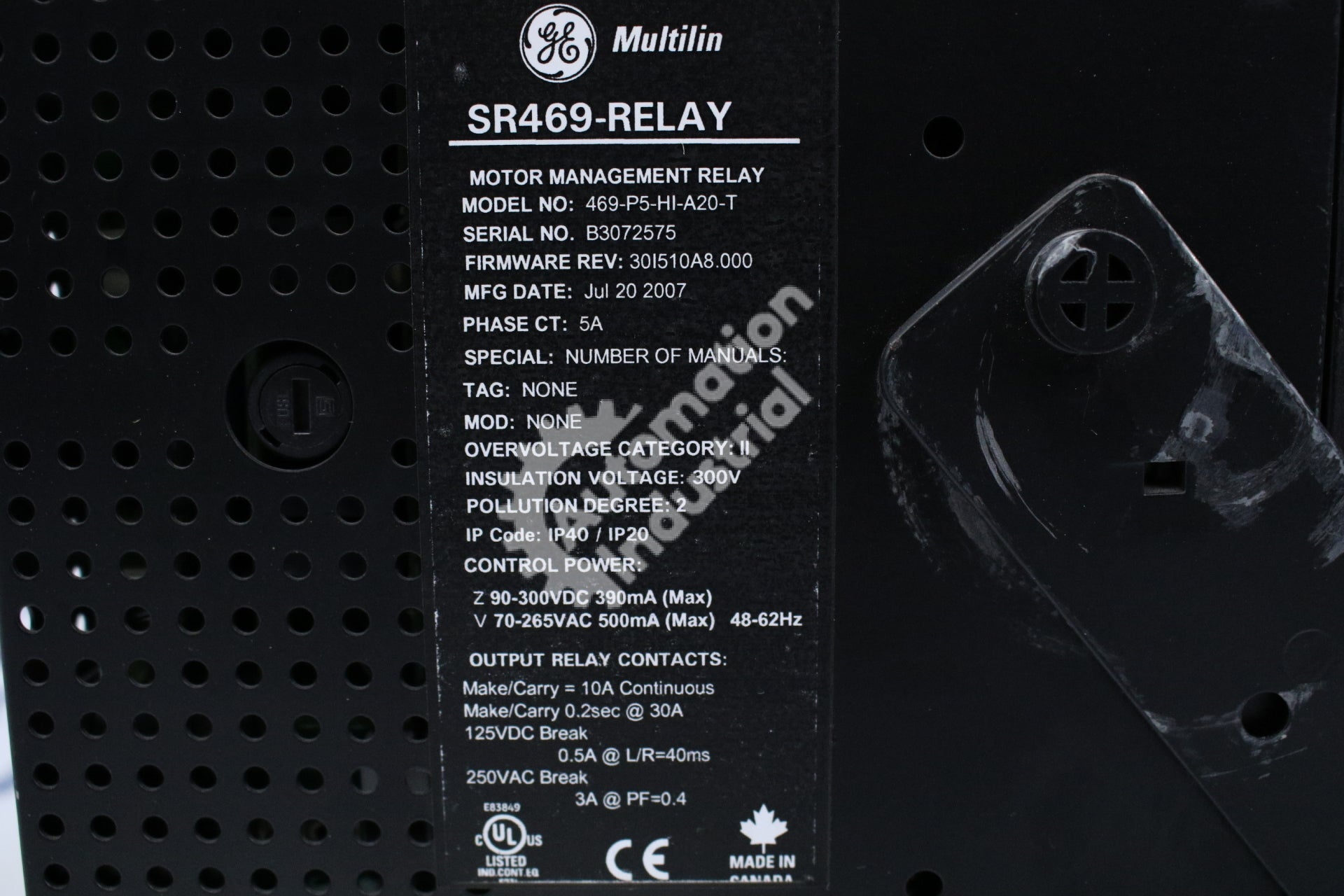 GE Multilin 469-P5-HI-A20-T Motor Management Relay