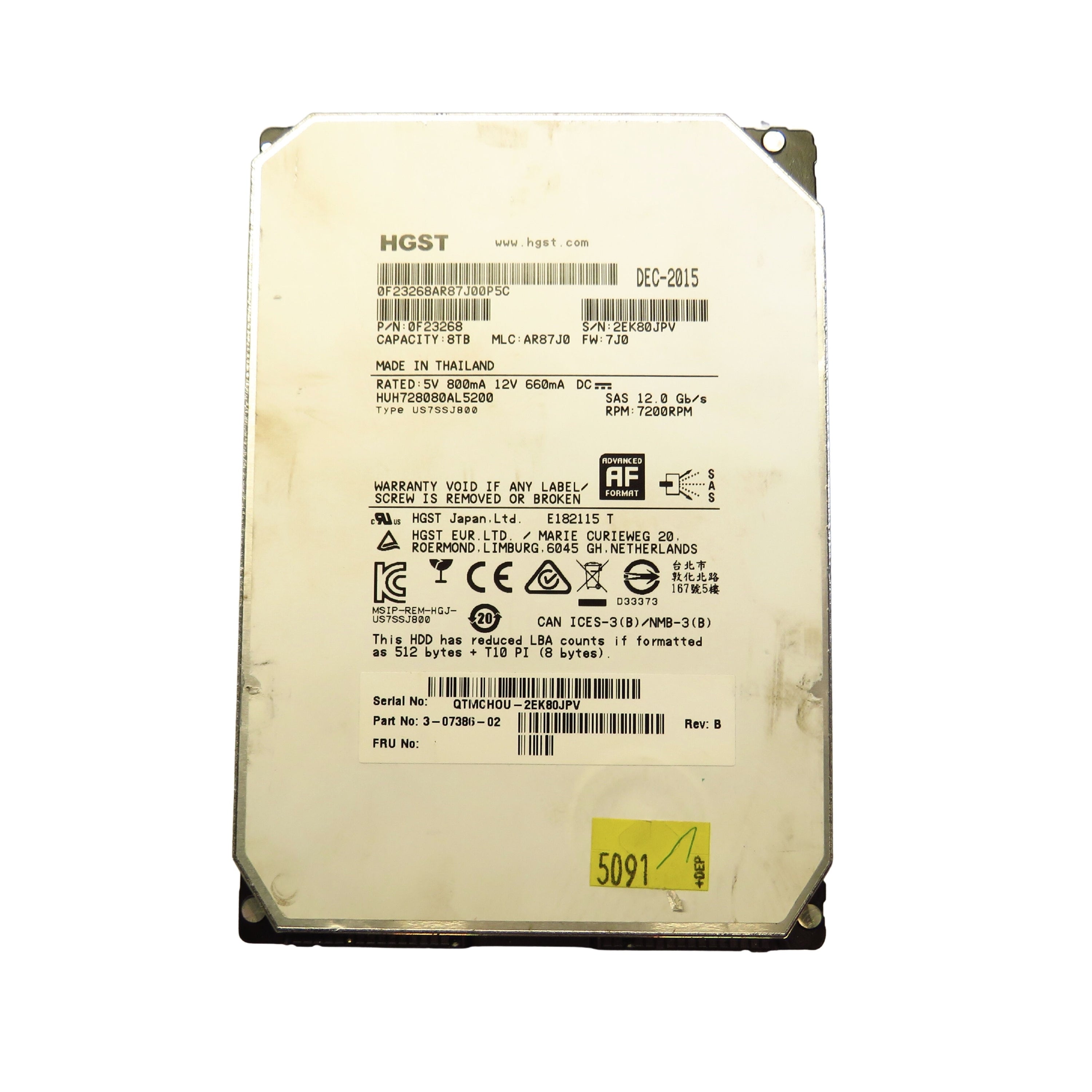 HGST 0F23268 HUH728080AL5200 8TB 3.5" SAS 12Gbps 7.2K RPM HDD Hard Drive (Refurbished)
