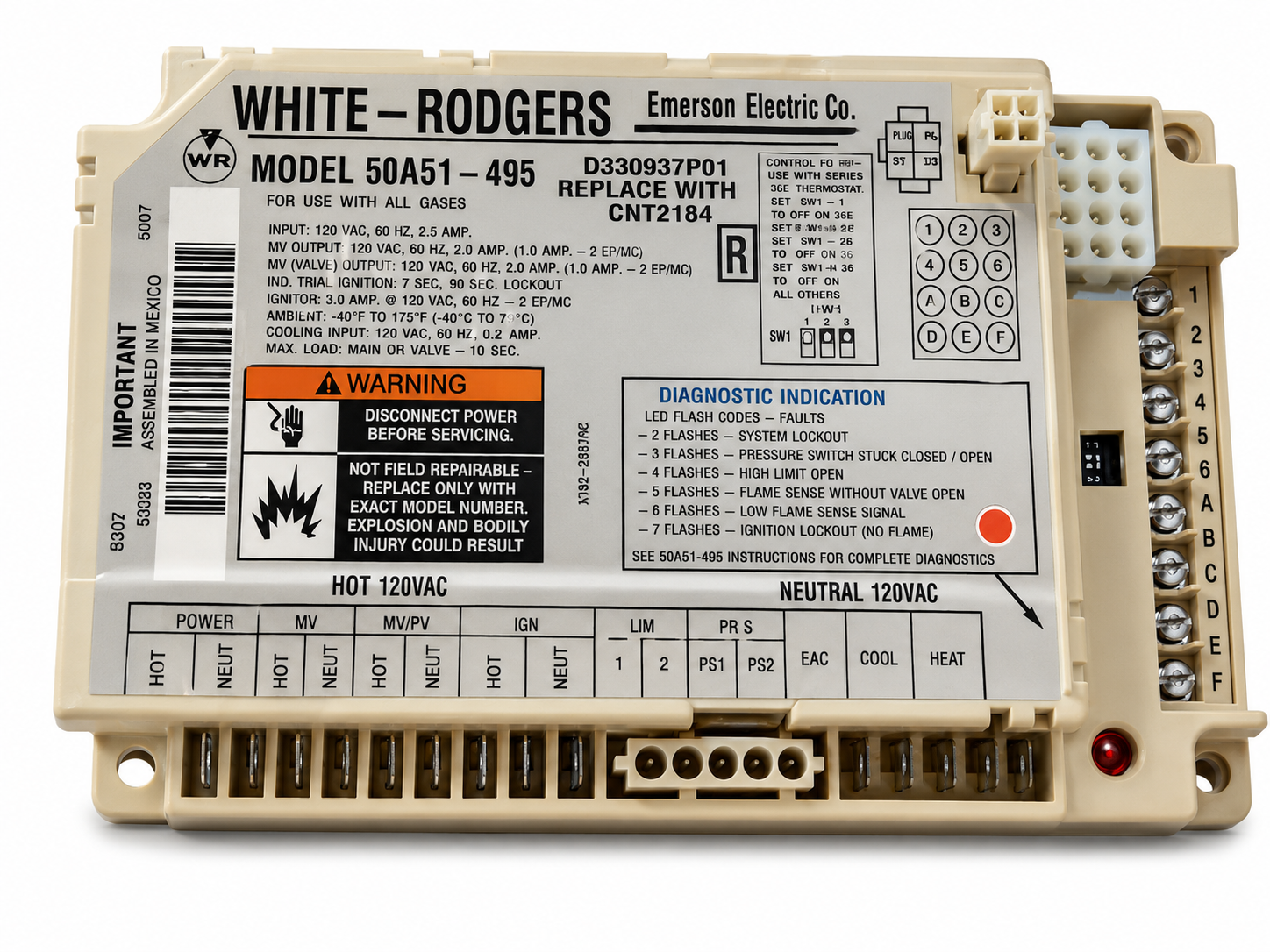 White-Rodgers 50A51-495 American Standard Furnace Control Circuit Board for Gas Furnaces