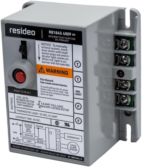 R8184G4009 | Honeywell Oil Primary Control, Intermittent Ignition, 45-Sec Safety Timing