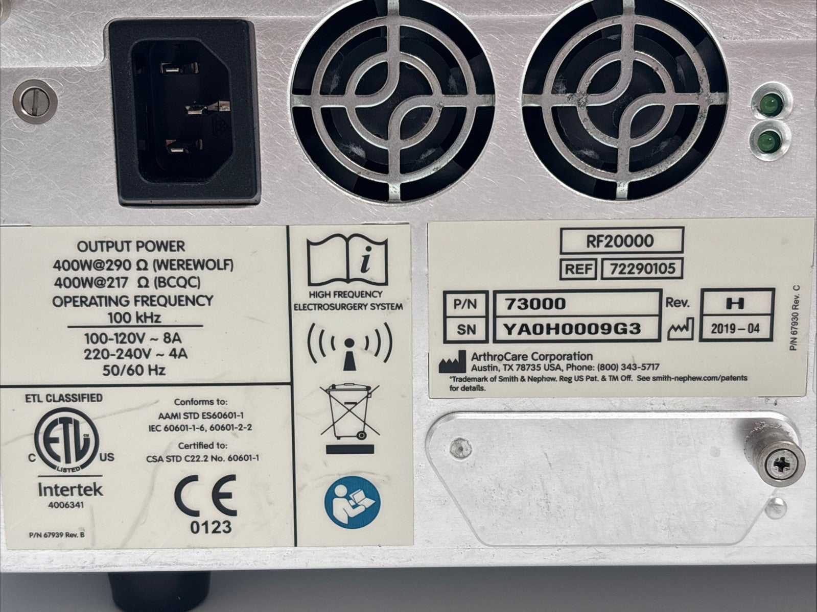 Smith & Nephew Werewolf Coblation System ESU REF 72290105 30 Day Warranty!