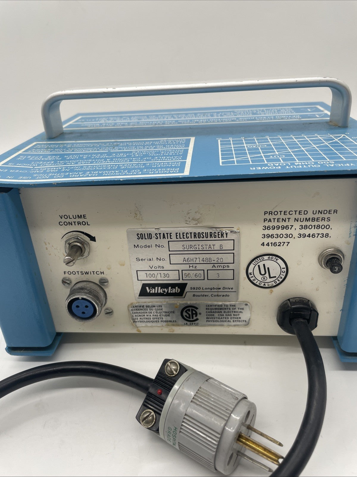 Valleylab Surgistat B Solid State Electrosurgery 30 Day Warranty