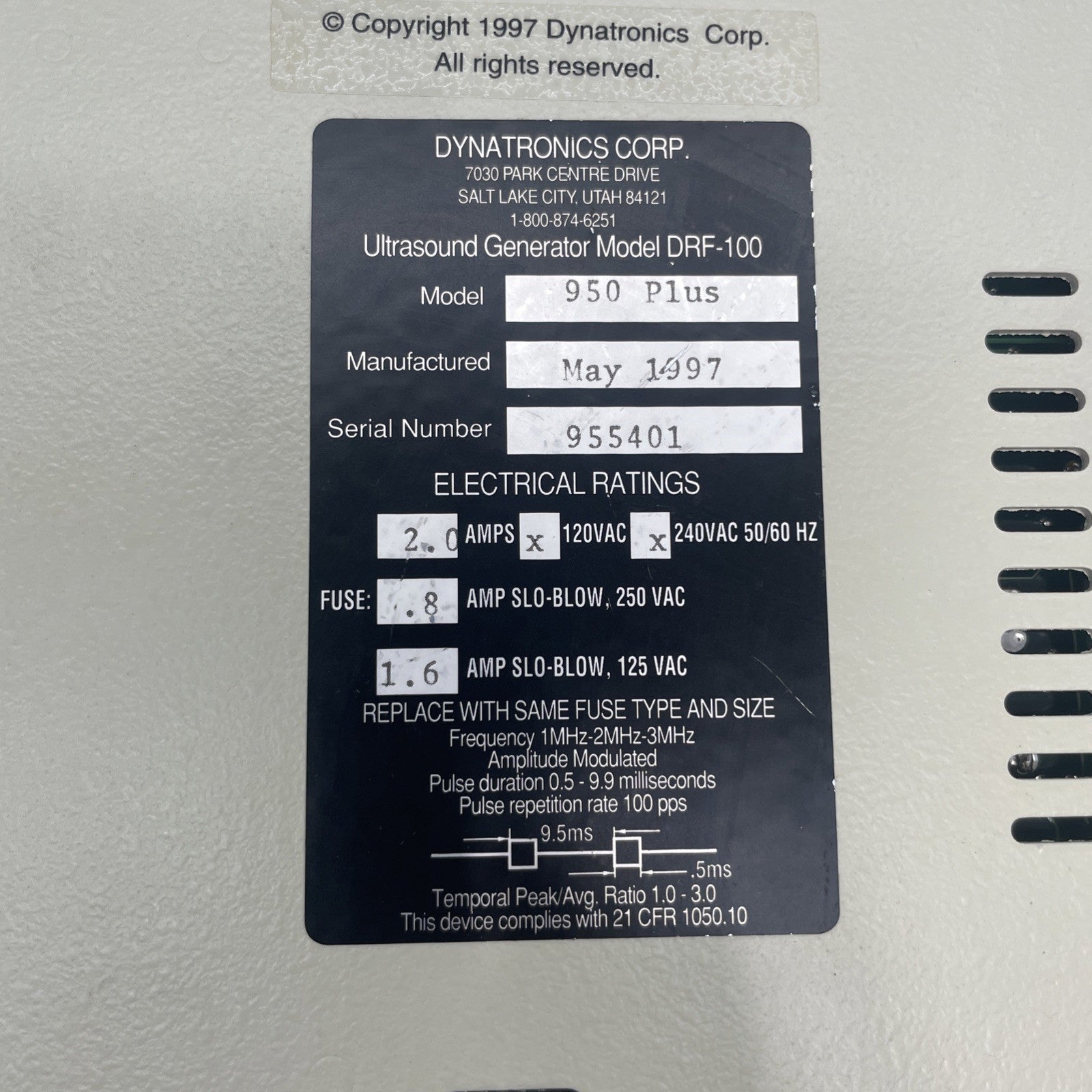Daynatron 950 Plus Ultrasound Generator With Applicator 30 Day Warranty!