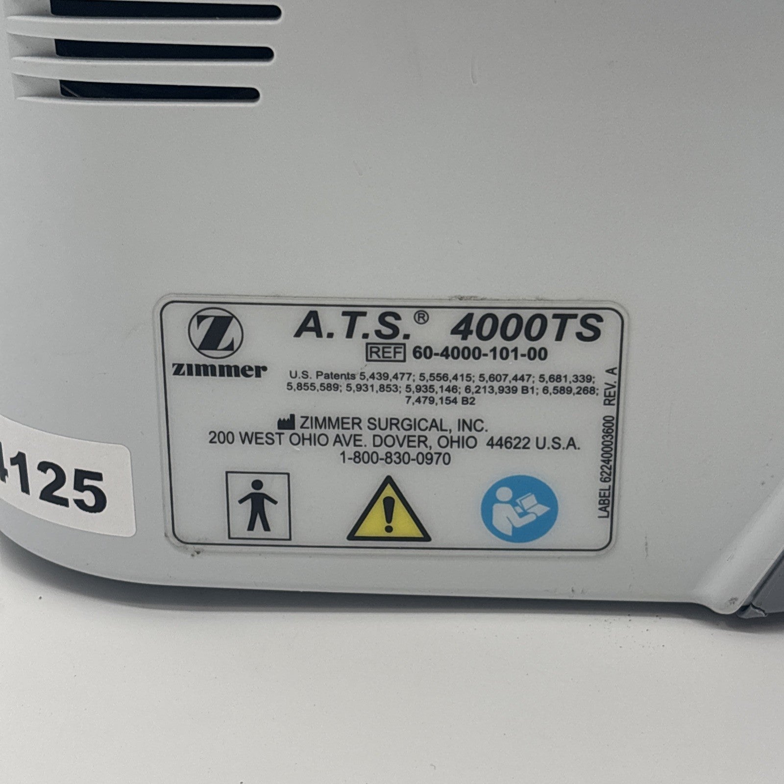 Zimmer A.T.S. 4000 TS Tourniquet (REF: 60-4000-101-00) — 30 Day Warranty!