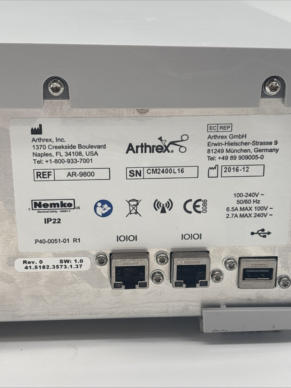 Arthrex Synergy RF Bipolar Ablation (REF AR-9800) Version 1.0 — 30 Day Warranty!