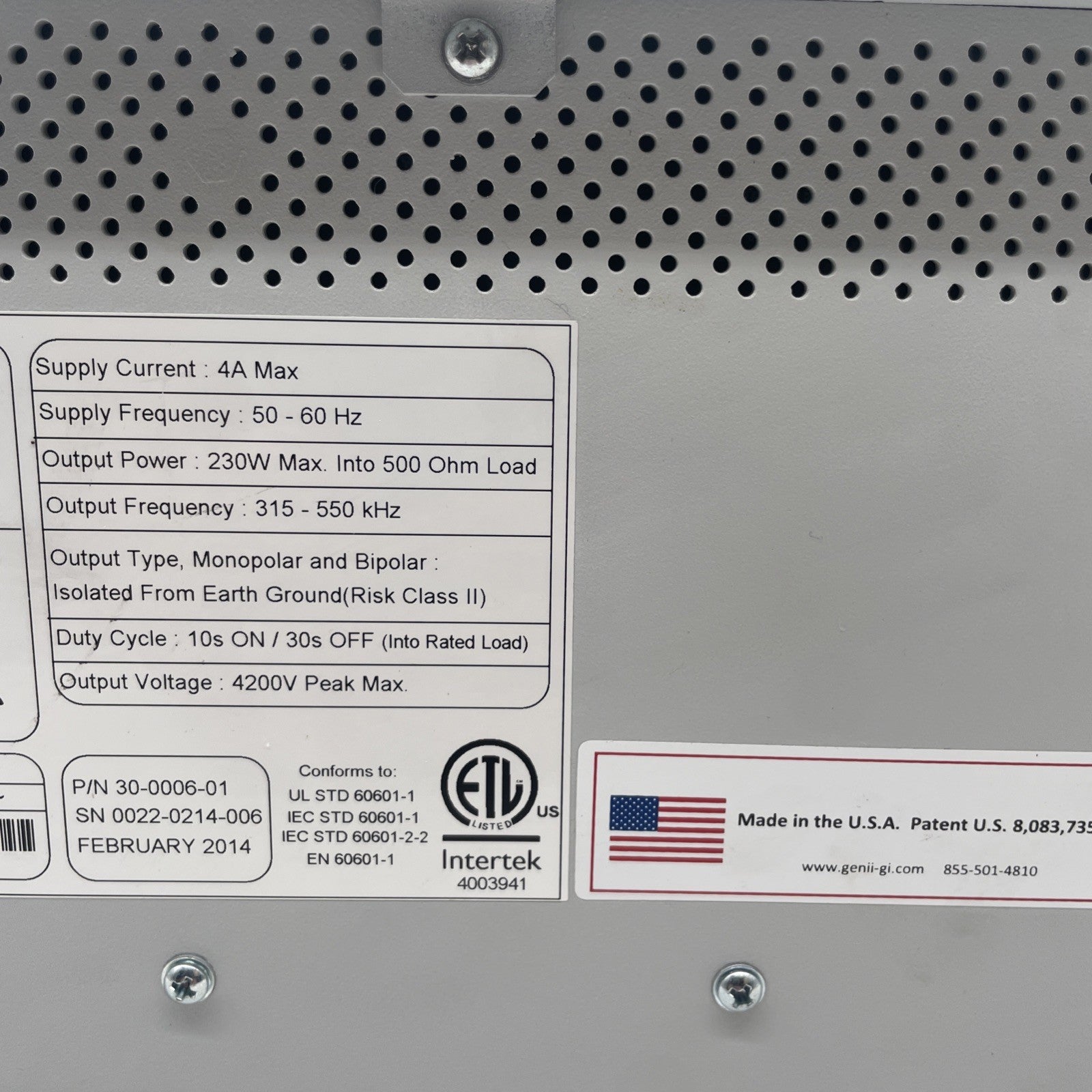 Genii Gi 4000 ESU Electrosurgical Unit Console (REF: G11-100-01) 30 Day Warranty