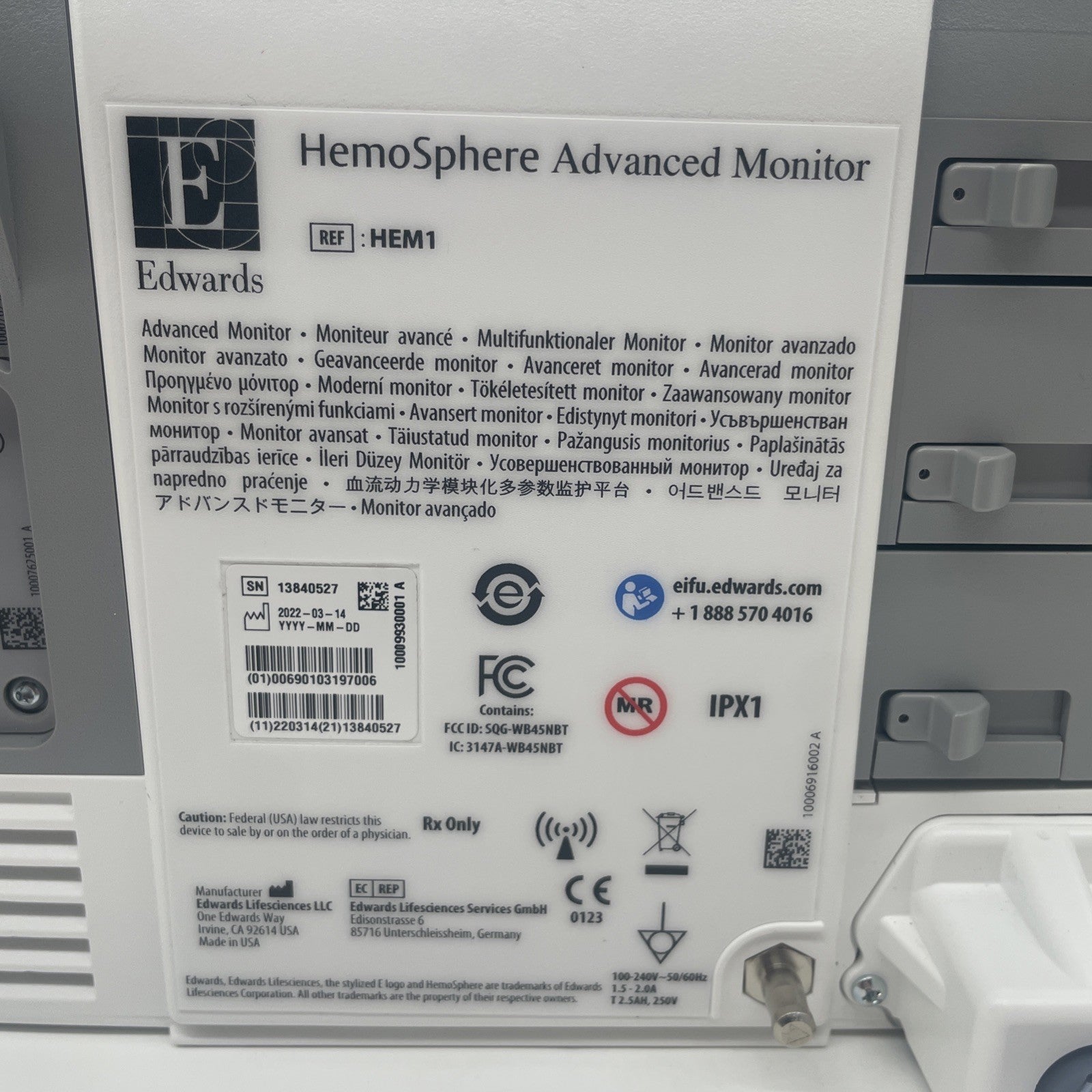 Edwards LifeSciences HemoSphere Advanced Monitor Ref HEM1 30 Day Warranty!