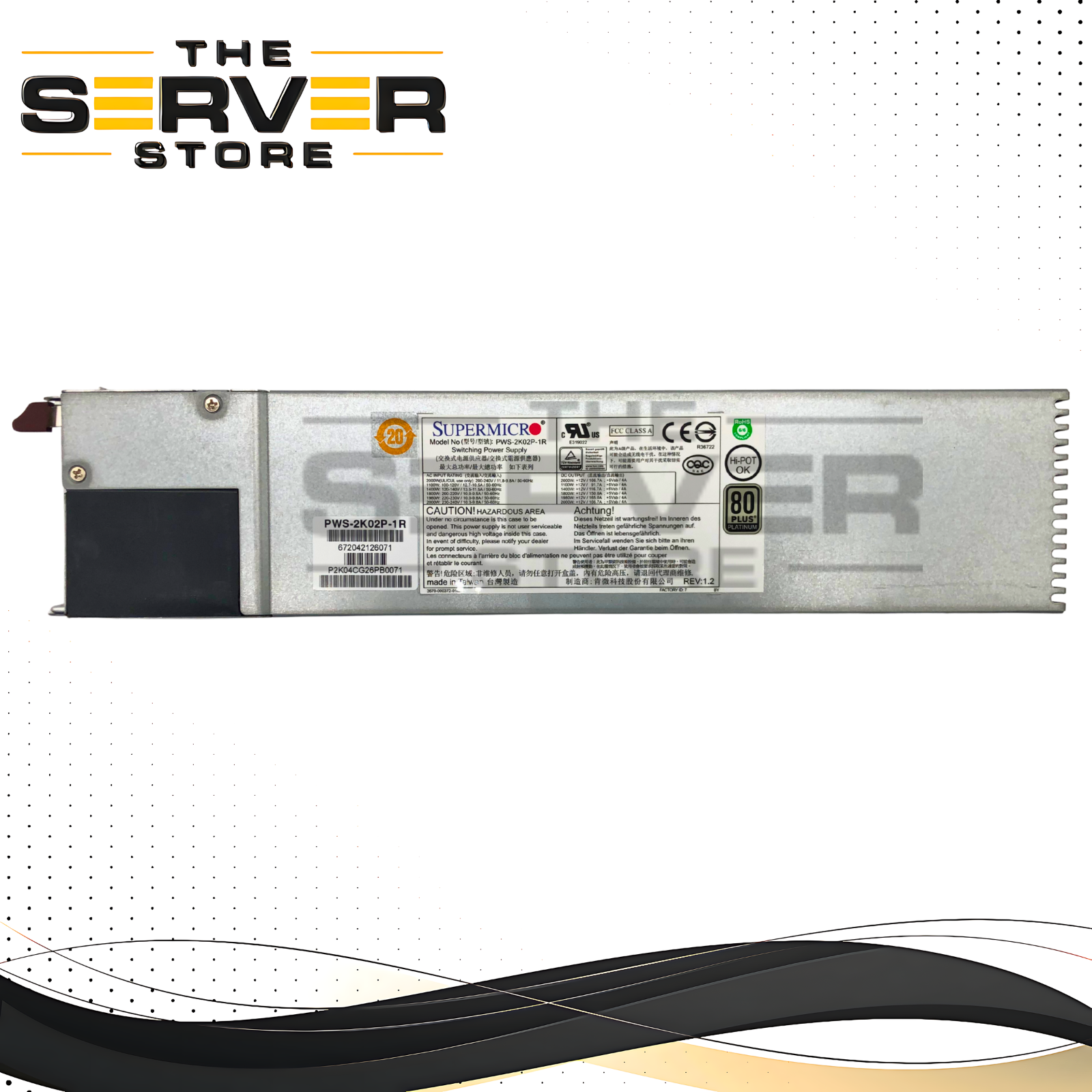 Supermicro2000W 1U 80 plus Platinum Redundant Power Supply (PWS-2K02P-1R)