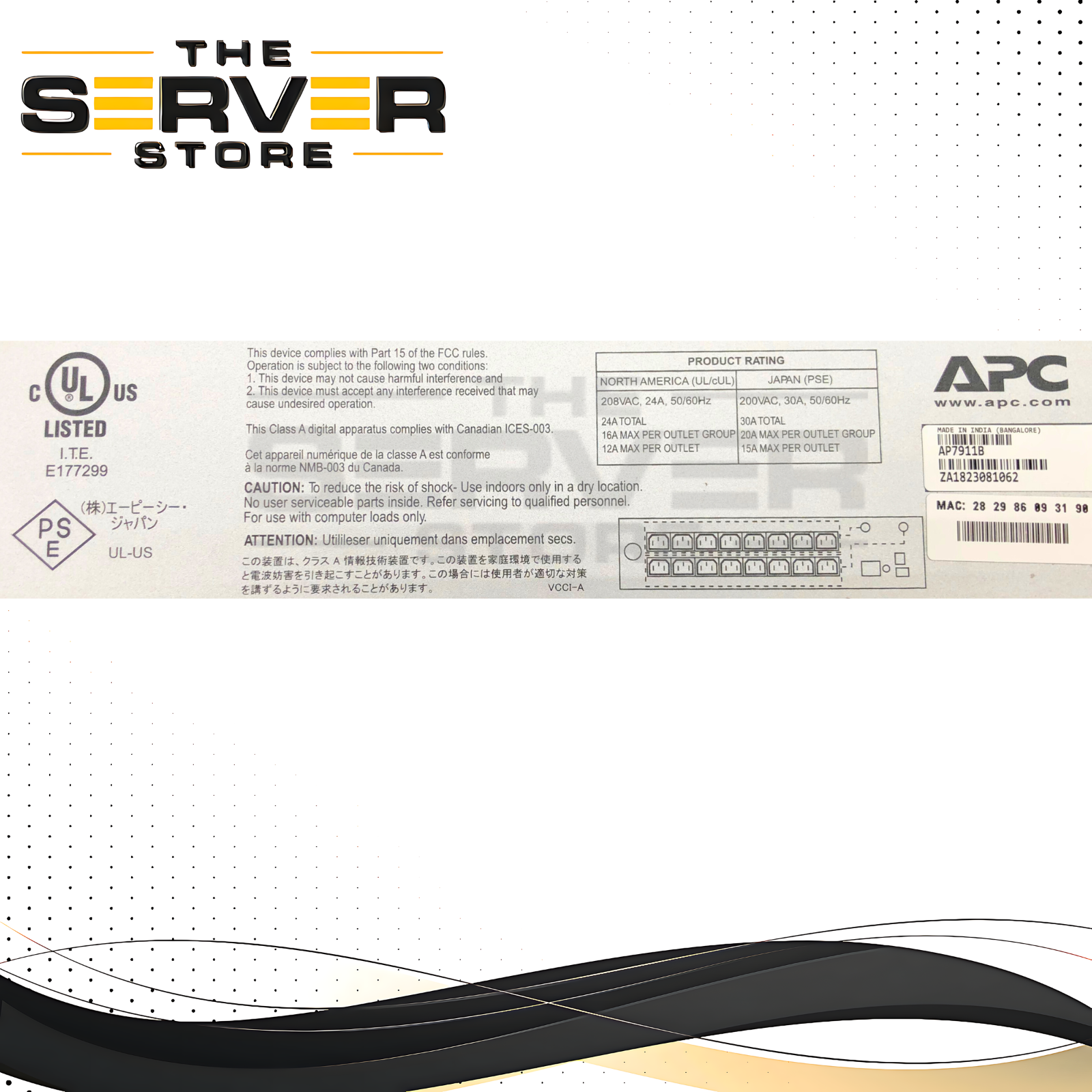 APC 30A 208V Switched Rack Power Distribution Unit (PDU). 2U. Model: AP7911B.