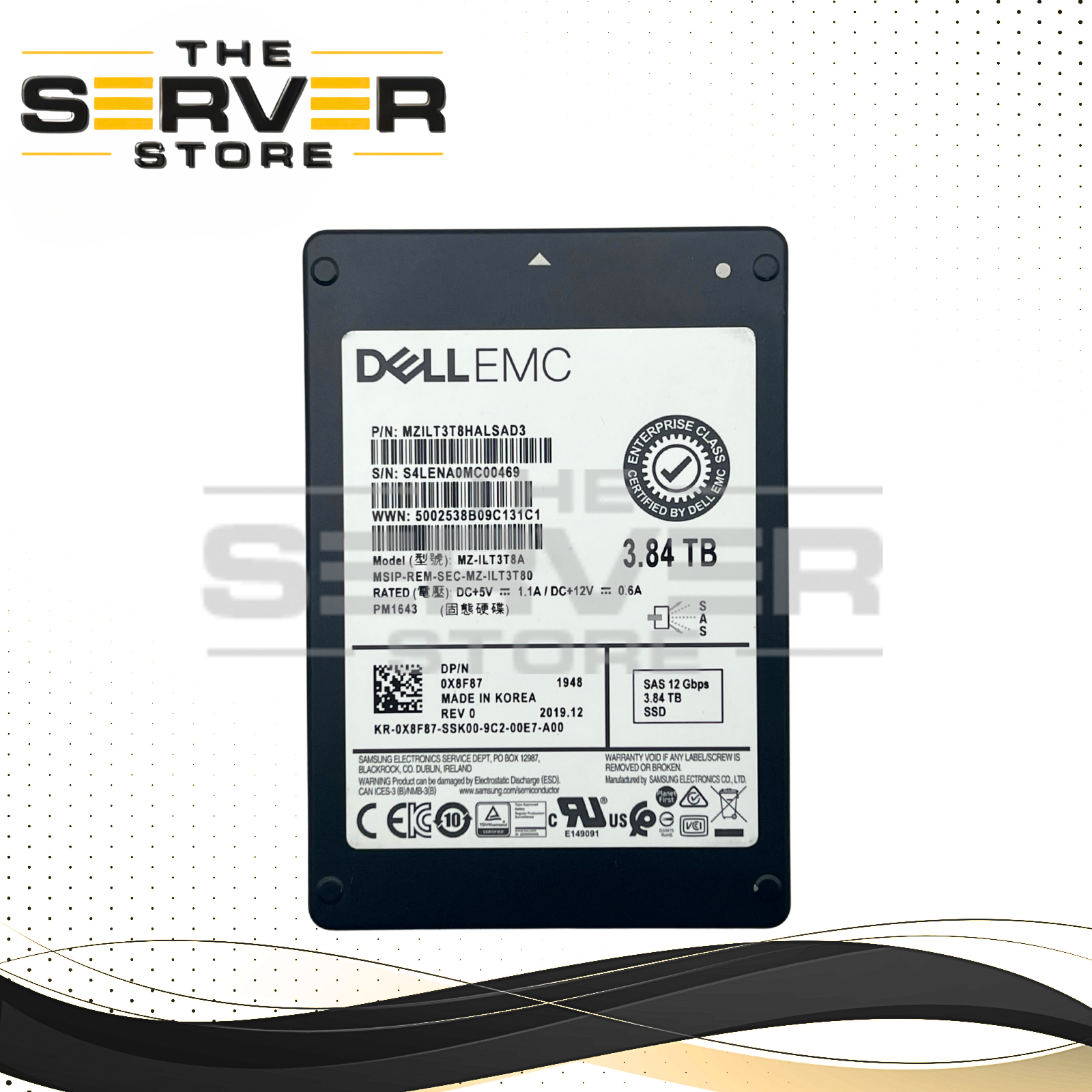 (New Open Box) Dell EMC 3.84TB SAS 12G RI 2.5" SSD Samsung PM1643 MZ-ILT3T8A 0X8F87 X8F87