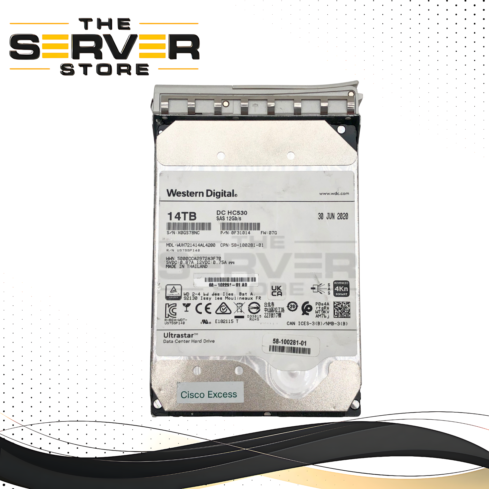 Cisco 14TB SAS 12G 4Kn 7.2K LFF 3.5" HDD WD HC530 WUH721414AL4200 58-100281-01