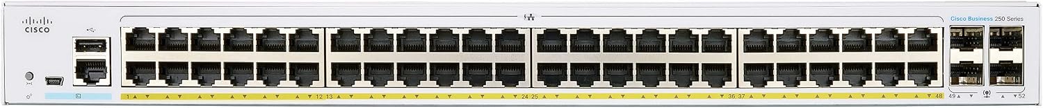 Cisco CBS250-48P-4X-NA Business 250 48-Port PoE+ Smart Managed Switch with 4x 10G SFP+ Uplinks