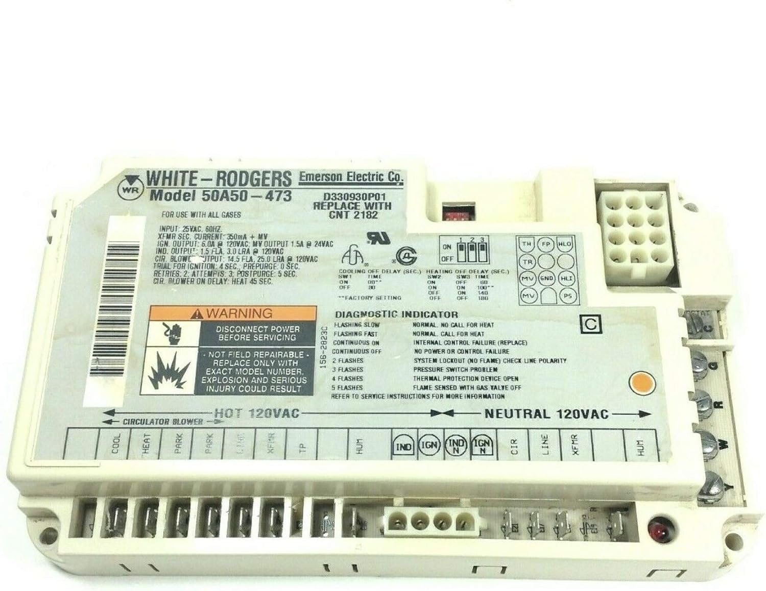 White-Rodgers 50A50-473 Integrated Furnace Control Board for Compatible Trane and American Standard Gas Furnaces