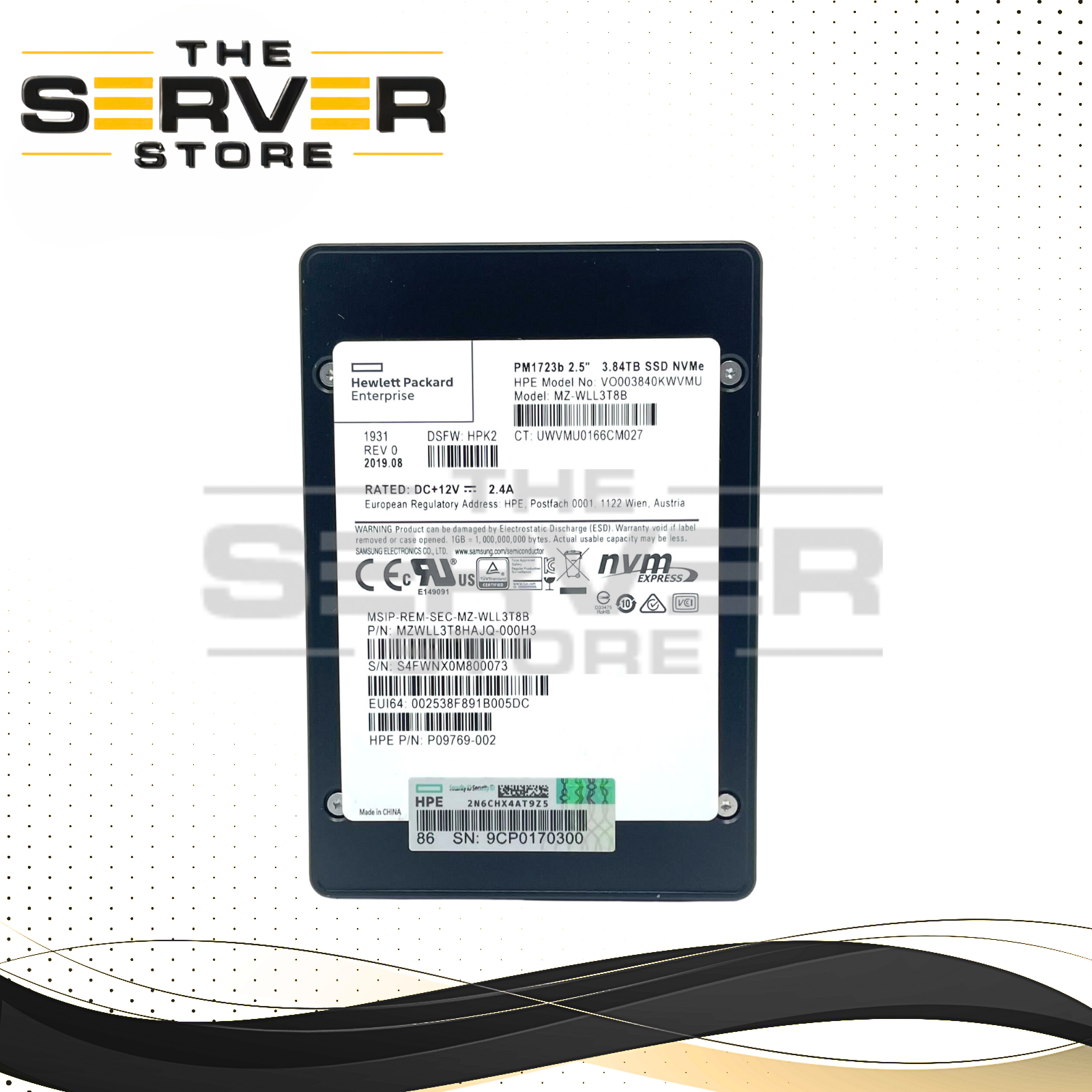 HPE 3.84TB NVMe U.2 G3 x4 2.5" SED SSD Samsung PM1723b VO003840KWVMU P09769-002