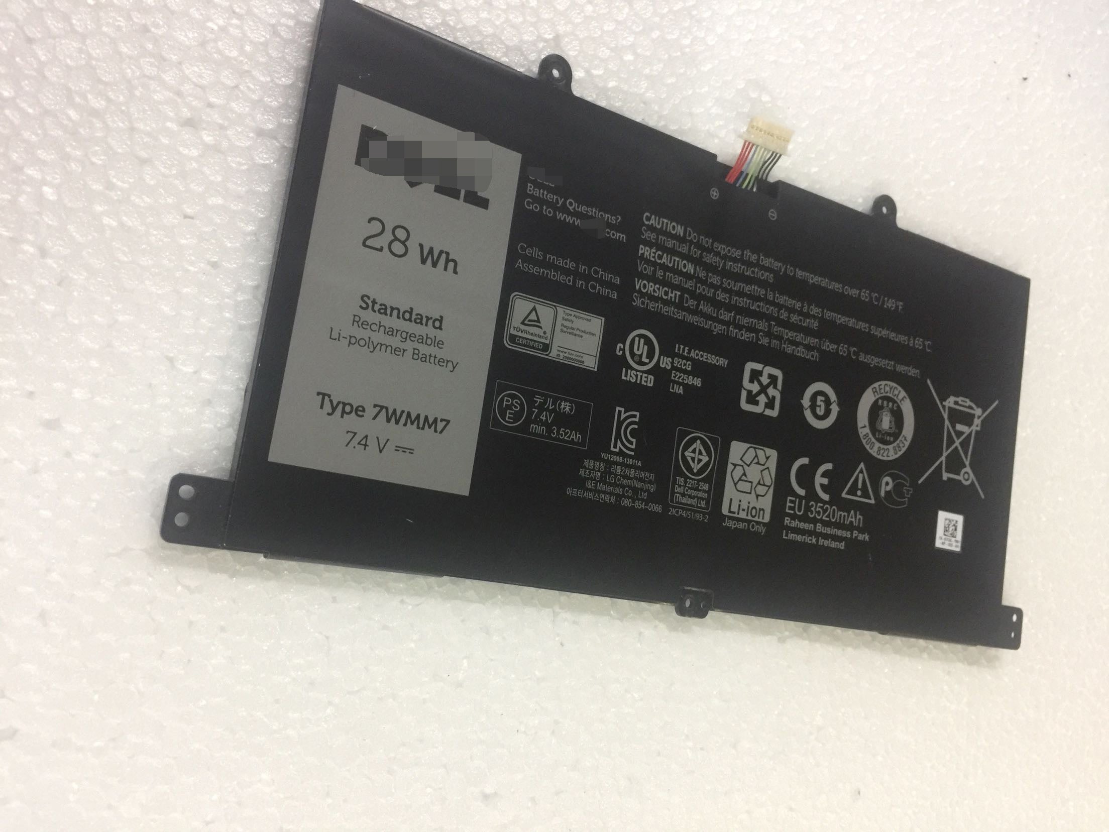 Dell 7WMM7 D1R74 Venue 11 Pro Keyboard 7.4V 28Wh Battery