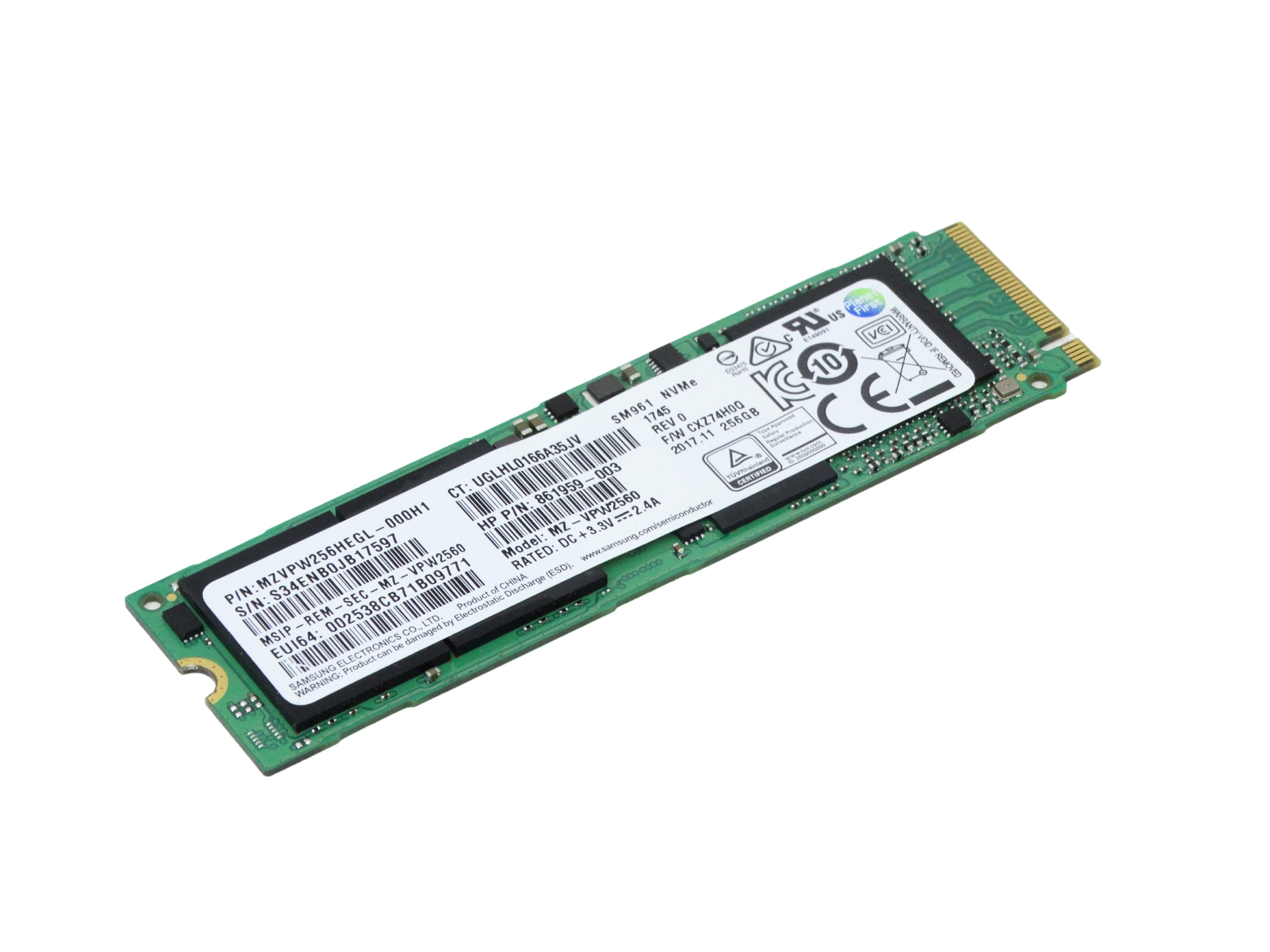 HP Samsung SM961 256GB MLC PCIe NVME M.2 SSD (861959-003)