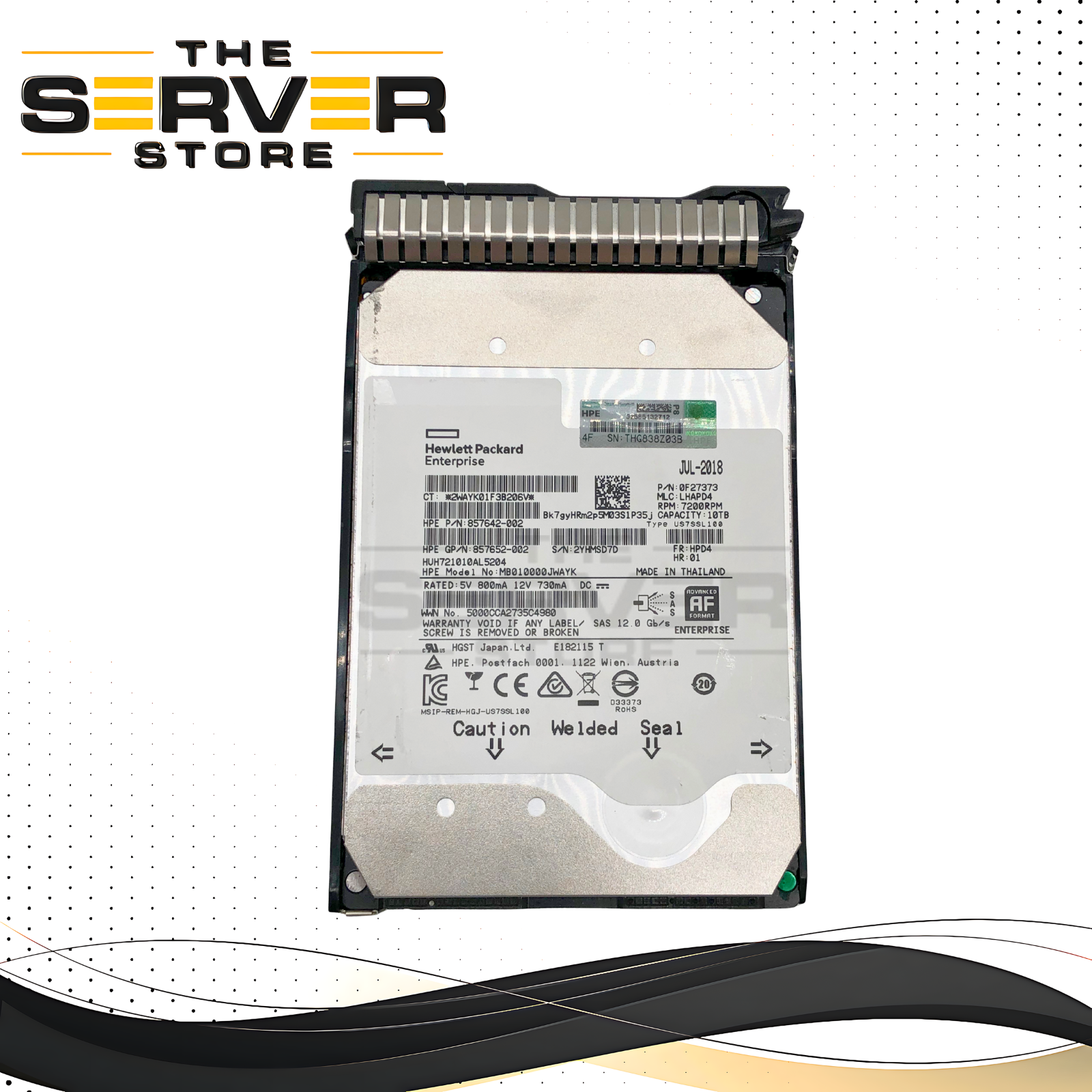 HPE HGST Ultrastar He10 10TB 7200RPM 12Gb/s SAS 3.5-inch LFF Enterprise Hard Drive in Smart Carrier. P/N: 857642-002.