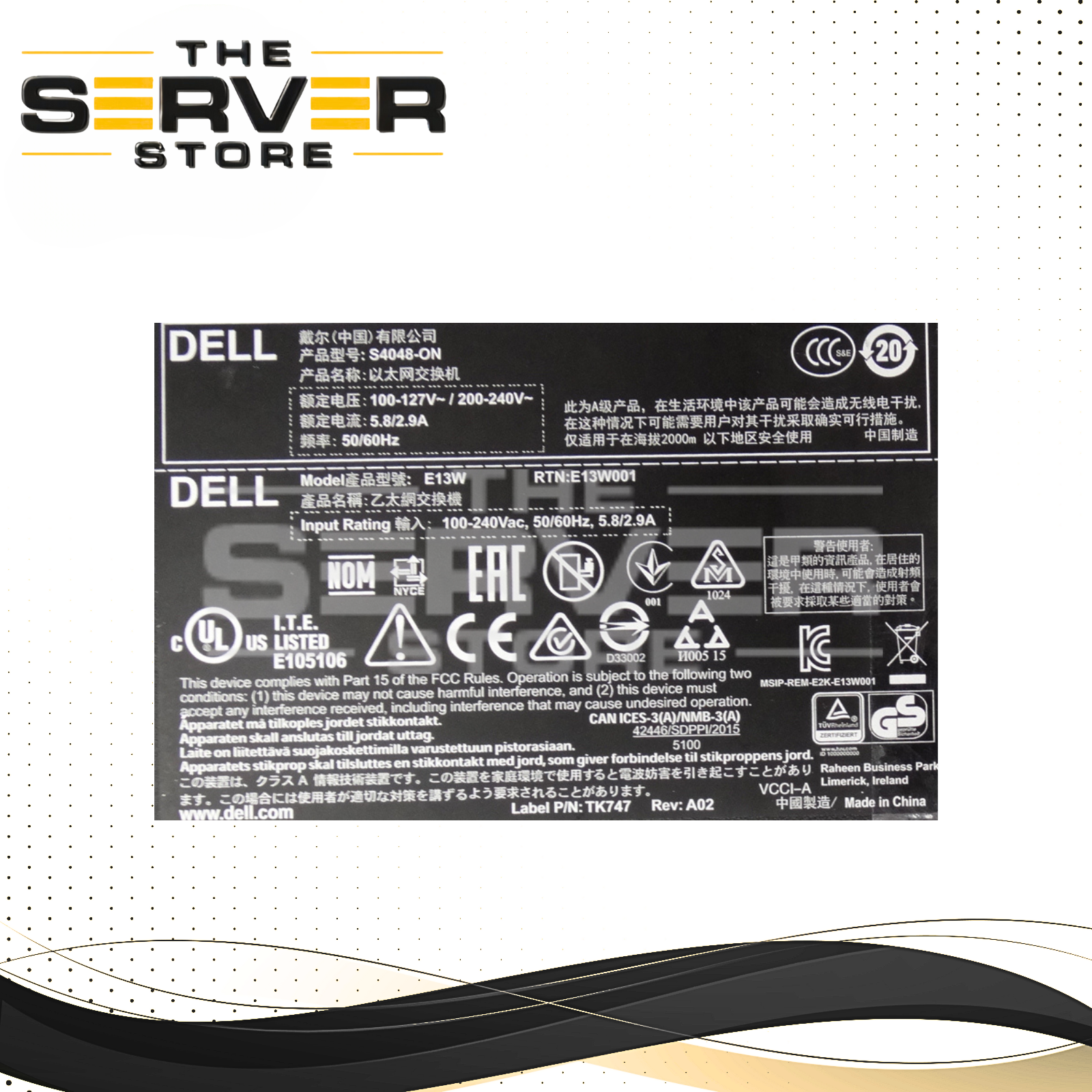 Dell EMC Power Switch 48x10GbE SFP+ 6xQSFP+ with fan and Power Supply S4048-ON