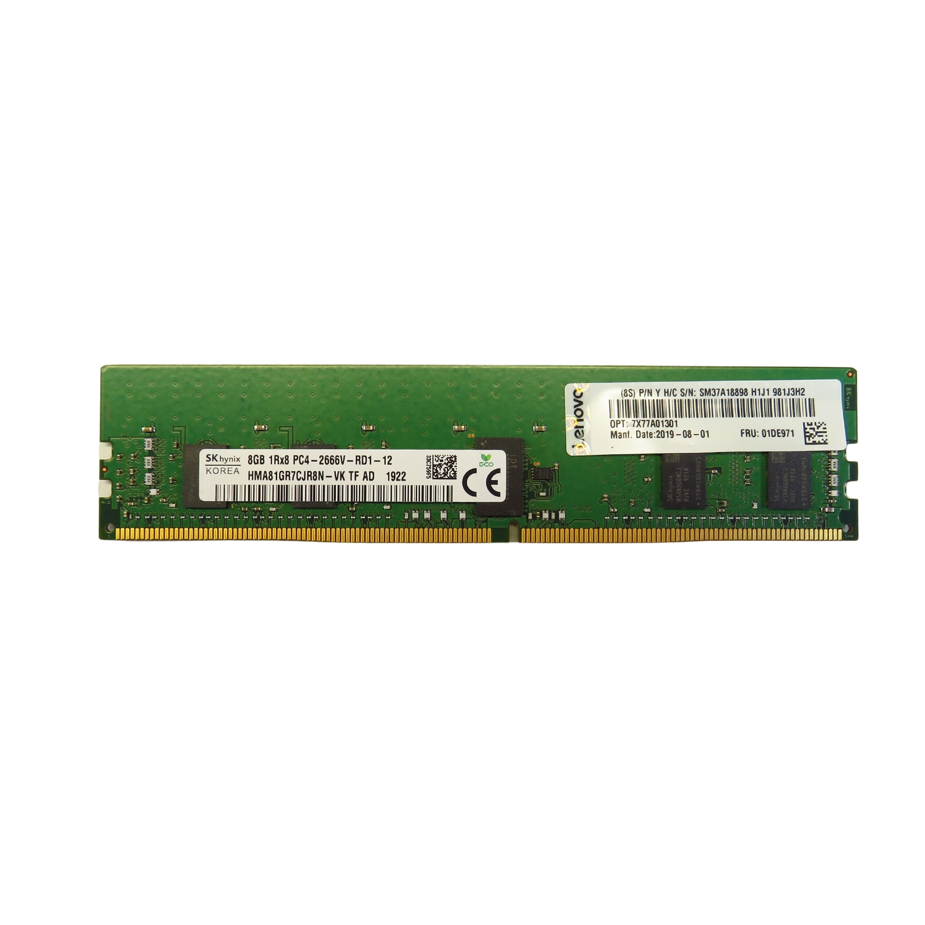 Lenovo 01DE971 7X77A01301 8GB 1Rx8 PC4-2666V 2666MHz DDR4 ECC Server Memory (Refurbished)