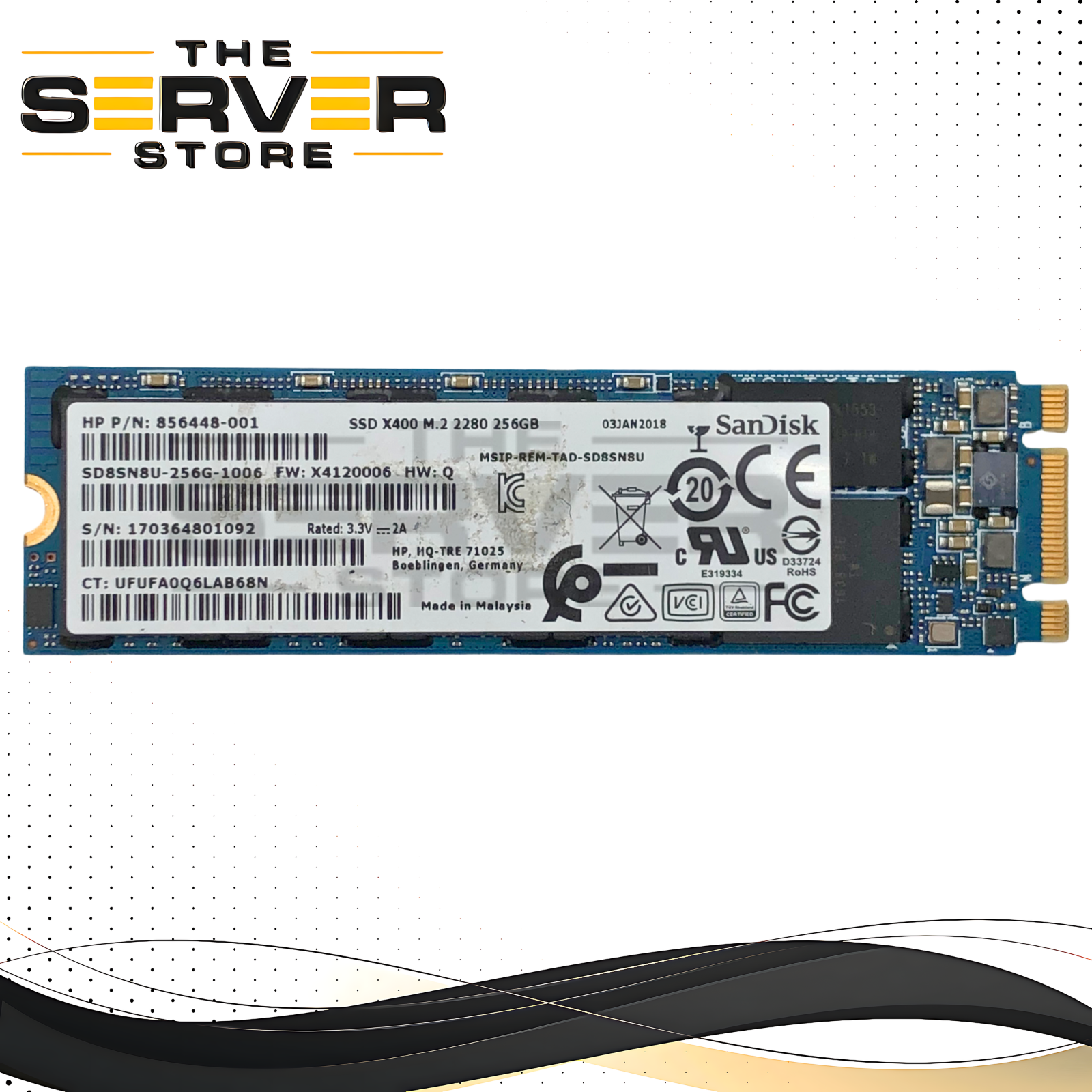HPE SanDisk X400 256GB M.2 2280 SATA 6Gb/s Solid State Drive (SSD). P/N: 856448-001.