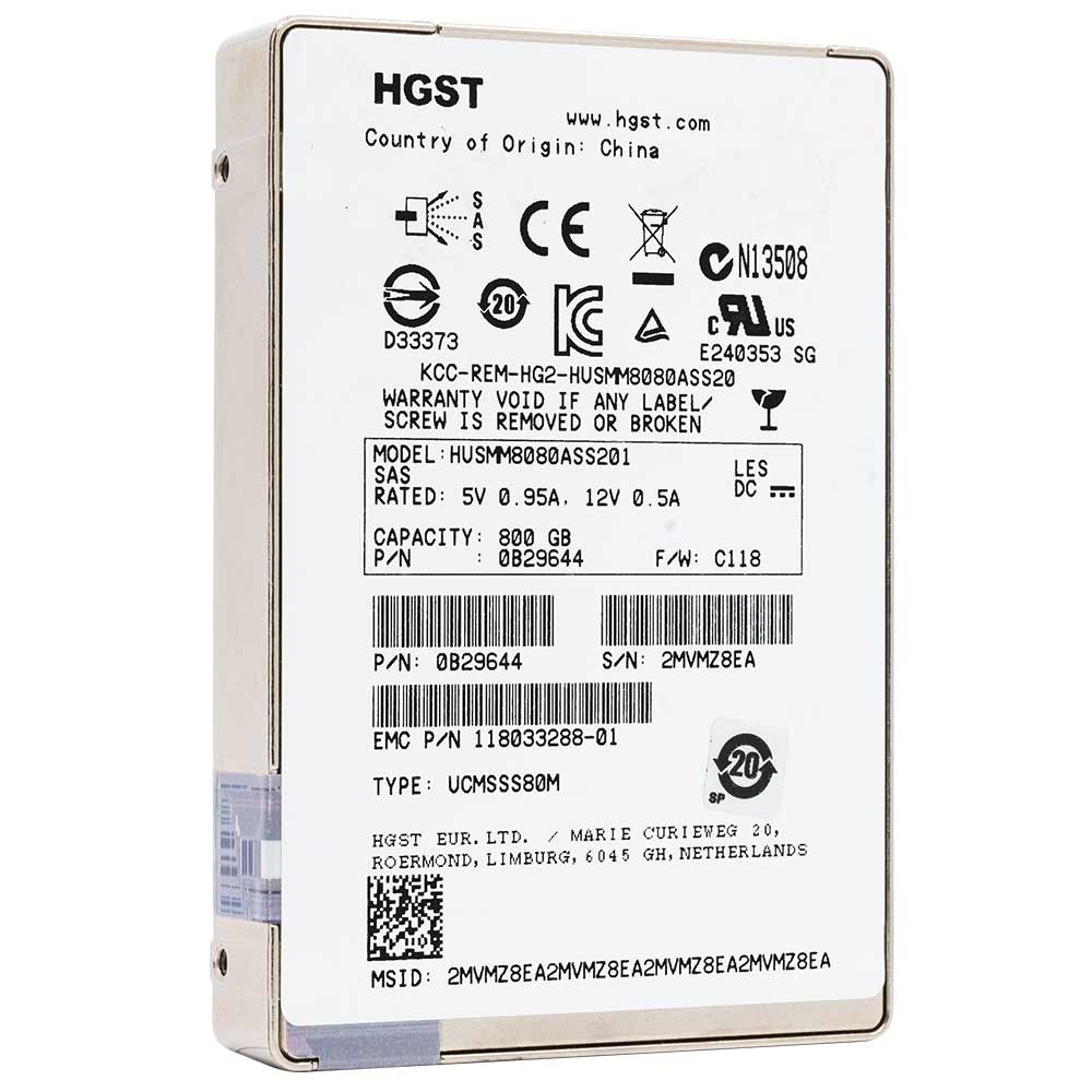 Western Digital Ultrastar SSD800MM HUSMM8080ASS201 0B29644 800GB 7.2K RPM SAS 12Gb/s TCG MLC 2.5in Refurbished SSD