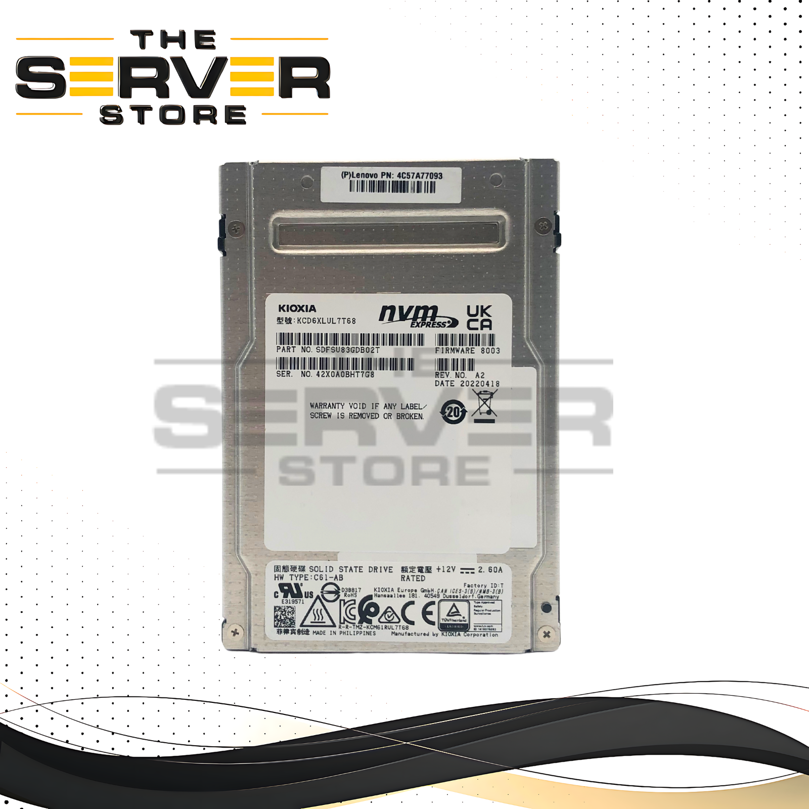Lenovo KIOXIA 7.68TB PCIe 4.0 NVMe 2.5" U.3 SFF SSD 4C57A77093