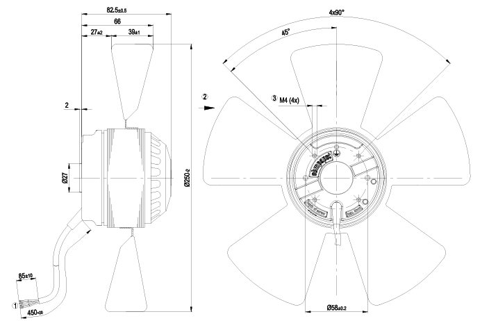 A2E250-AE65-02 Ebmpapst FAN AXIAL 250X83MM BALL 230VAC