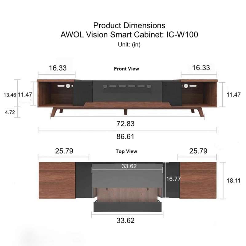AWOL Vision Smart Cabinet for 100'' Projection, Walnut color