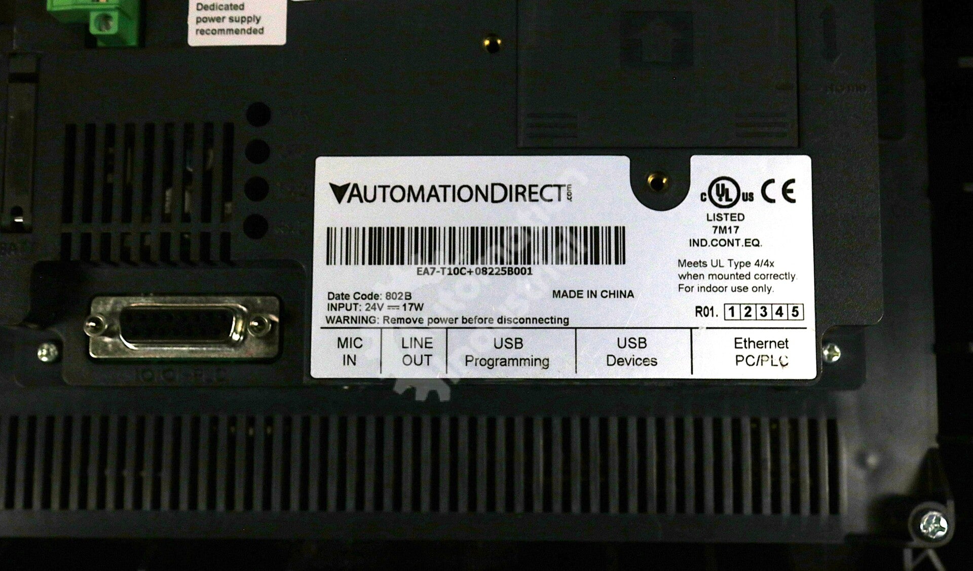 EA7-T10C By Automation Direct 10in 24VDC TFT LCD Touch Screen Operator Interface