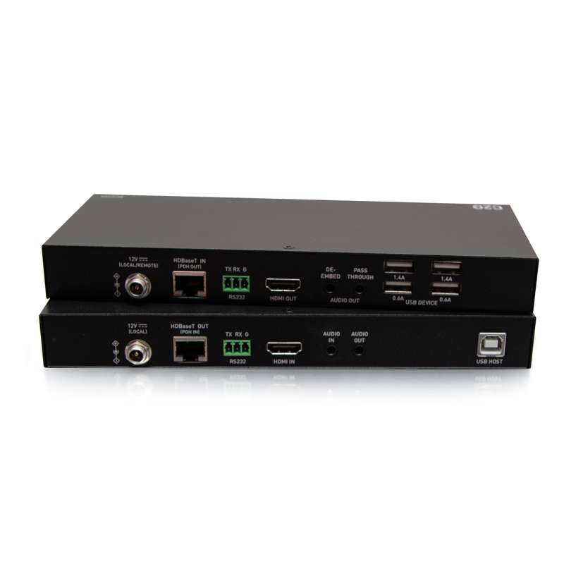 Cables To Go HDMI HDBaseT + 3.5mm, USB-B to A, and RS232 over Cat Extender Box Transmitter to Box Receiver - 4K 60Hz