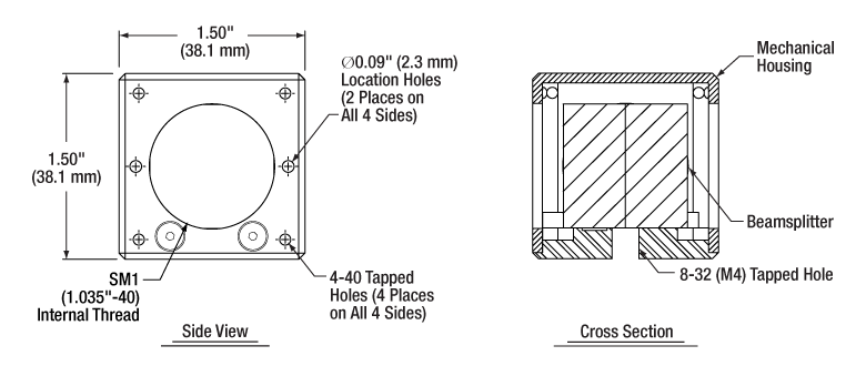 T-CCM1-BS015 - 30 mm Cage Cube-Mounted Non-Polarizing Beamsplitter, 1100 - 1600 nm, 8-32 Tap