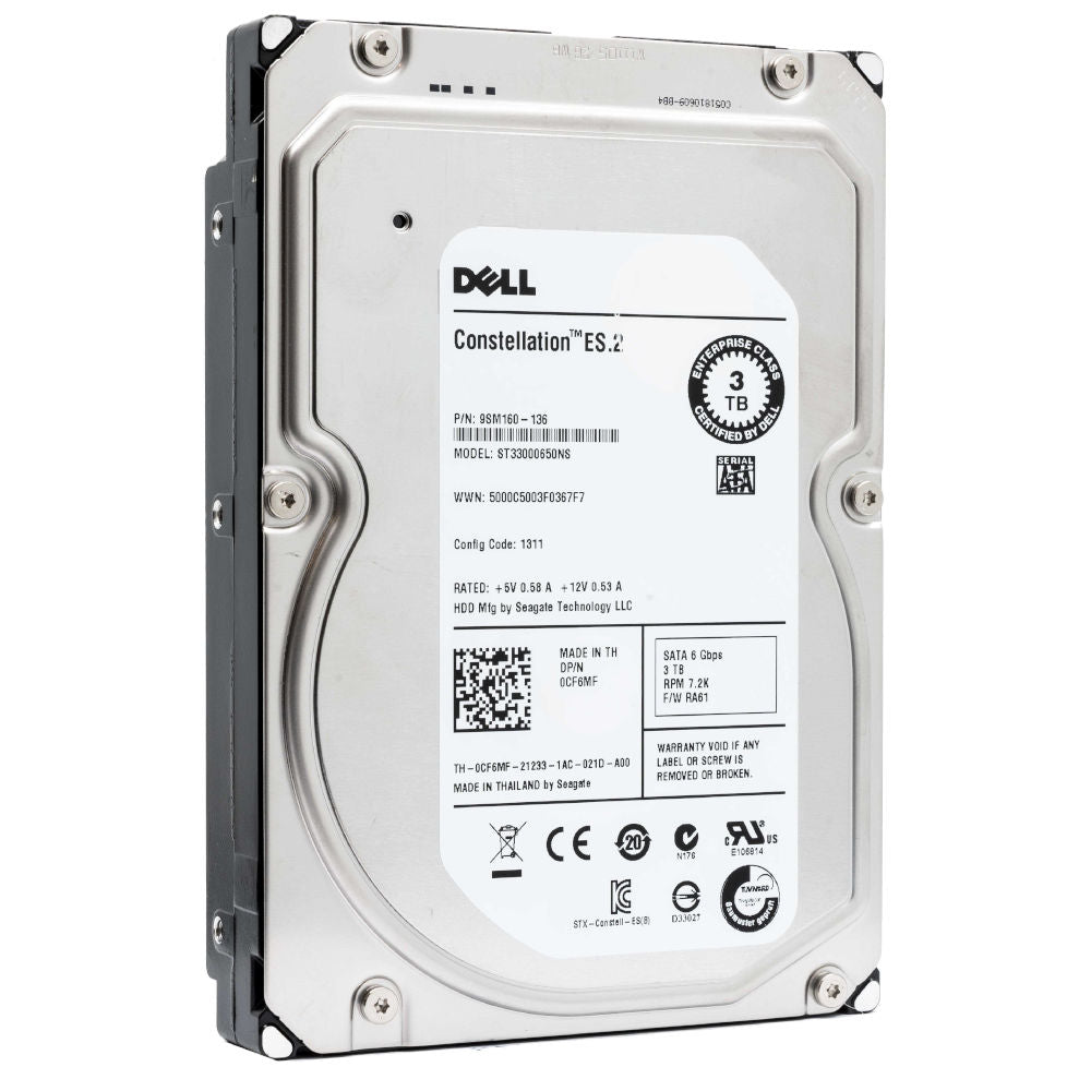 Dell Constellation ES.2 CF6MF 3TB 7.2K RPM SATA 6Gb/s 512n 3.5in Recertified Hard Drive