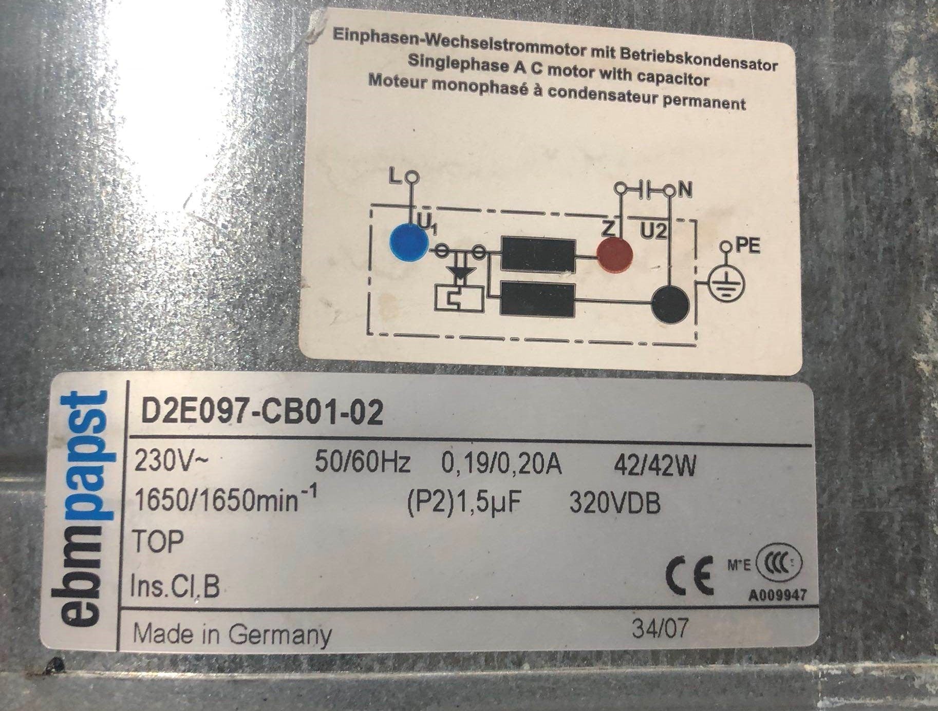 D2E097-CB01-02 ebm-papst Blowers & Centrifugal Fans AC Centrifugal Blower, 97mm Round, 230VAC, 106CFM