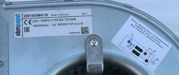 D2E133-DM47-23 ebm-papst Blowers & Centrifugal Fans Centrifugal, 133mm, 230V, 353CFM, 175/185W, 1650/2200RPM, 100/250Pa, Ball, IP44