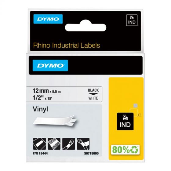 DYMO White Vinyl 1/2" Wrap Around Label For Flat Surfaces